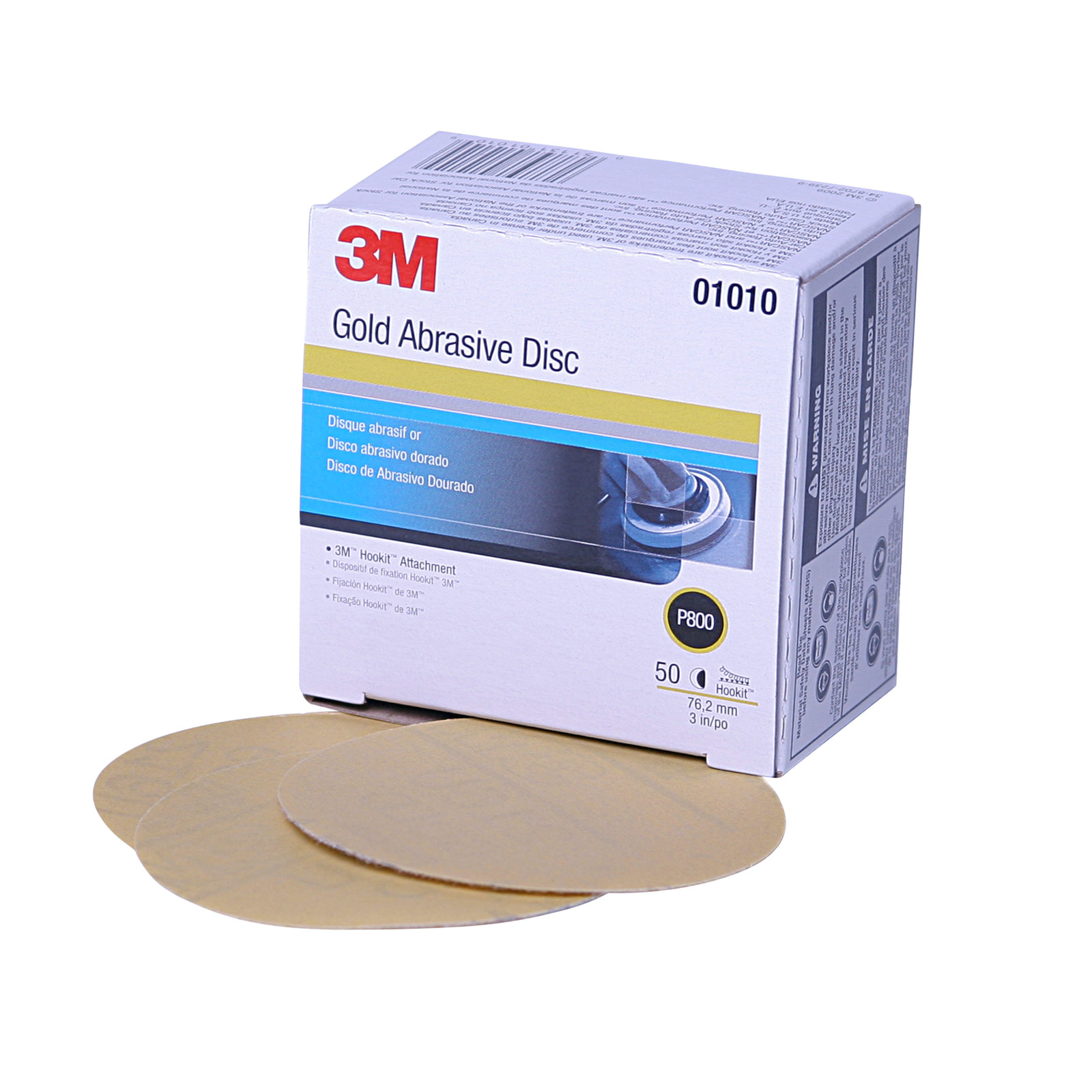 3M Hookit Gold Disc 01010, 3 in, P800, 50 Discs/Carton