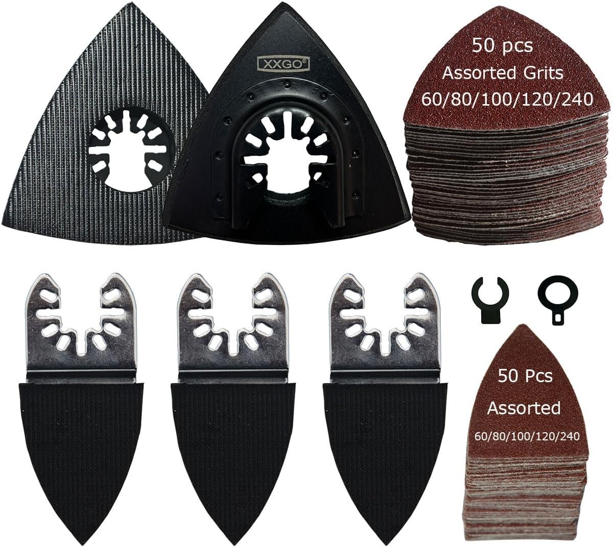 105 Pcs Multi Tool Sanding Pads Set Carbon Steel Assorted Grits Wood Sanding