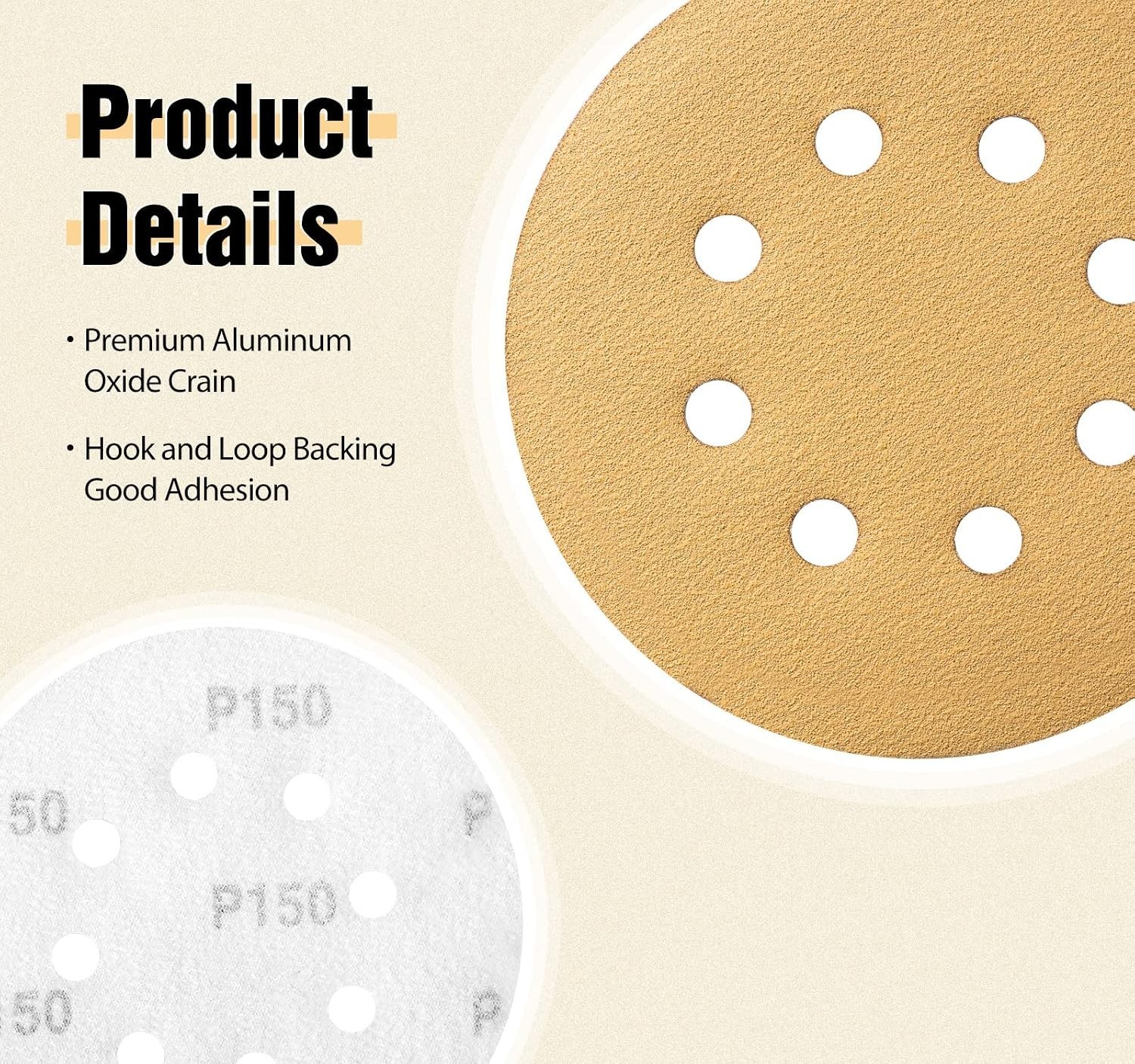 High Performance 5″ Sanding Discs – 60/80/120/150/220 Grit
