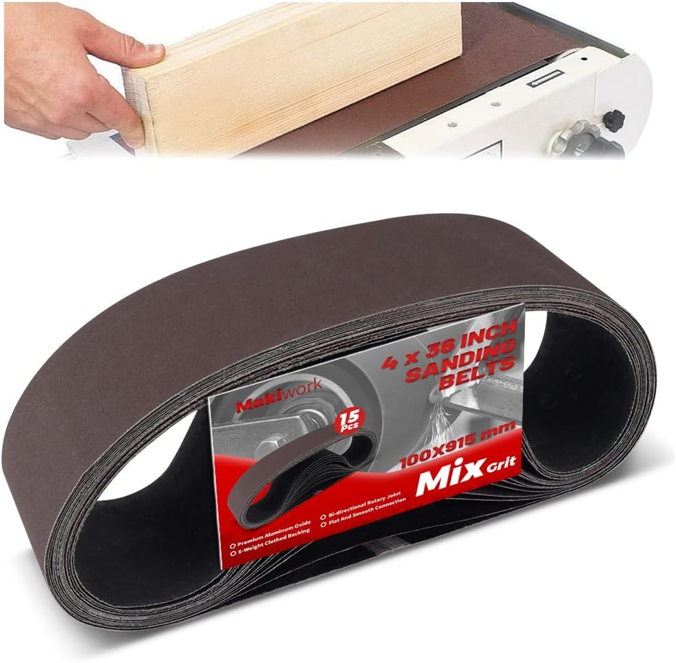 4 X 36 Inch 100 X 915 Mm Sanding Belts Set – 15-Pack with 80/120/150/240/400 Gri