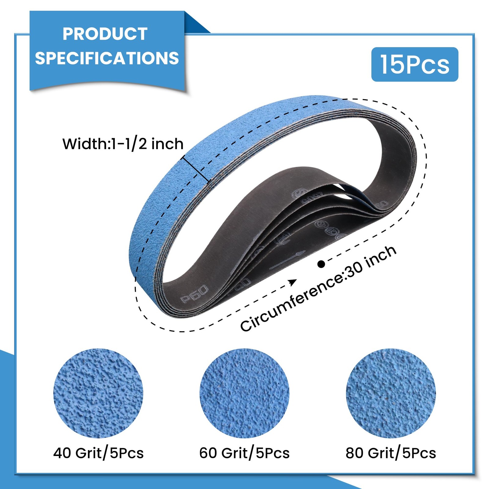 15 Pack 11/2″ x 30″ Zirconia Sanding Belts for Pipe Tube Polisher, 1.5×30 Inc…