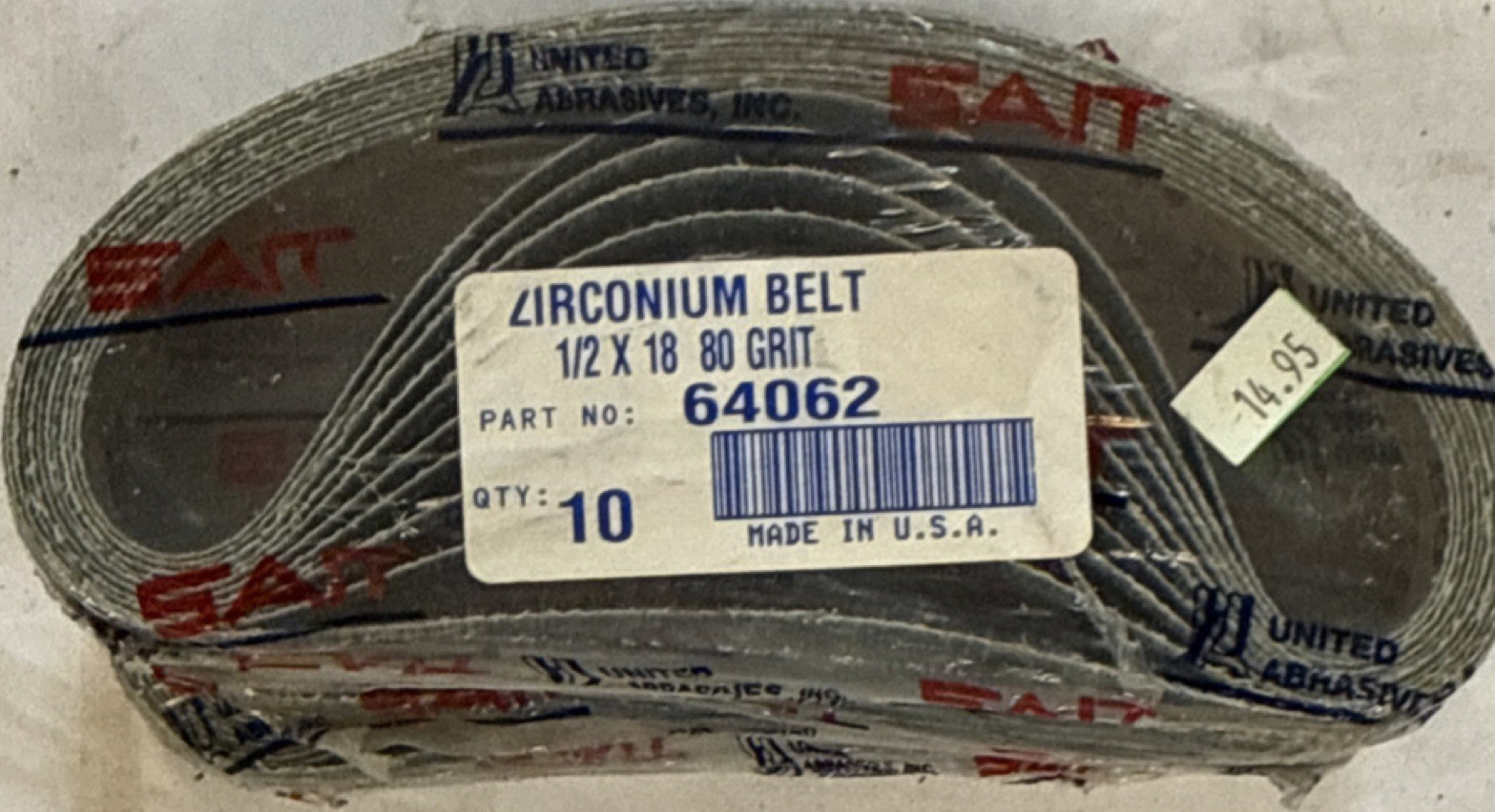 SAIT 1/2 in x 18 in Zirconium Sanding Belts 80 Grit 10-Pack Model 64062 Lot of 5