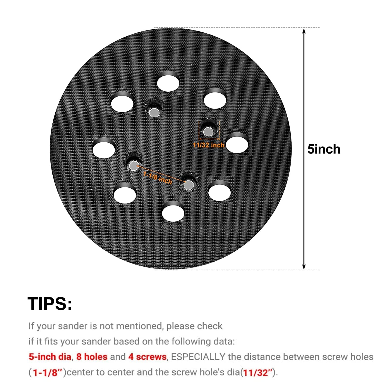 5 Inch Sander Pad Replacement for Ryobi #300527002, Hook and Loop 5 inch