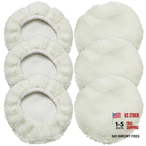 6 PCS Car Polishing Bonnet Buffing Pads – Lamb 9-10 Inch – White (Lamb Fleece)