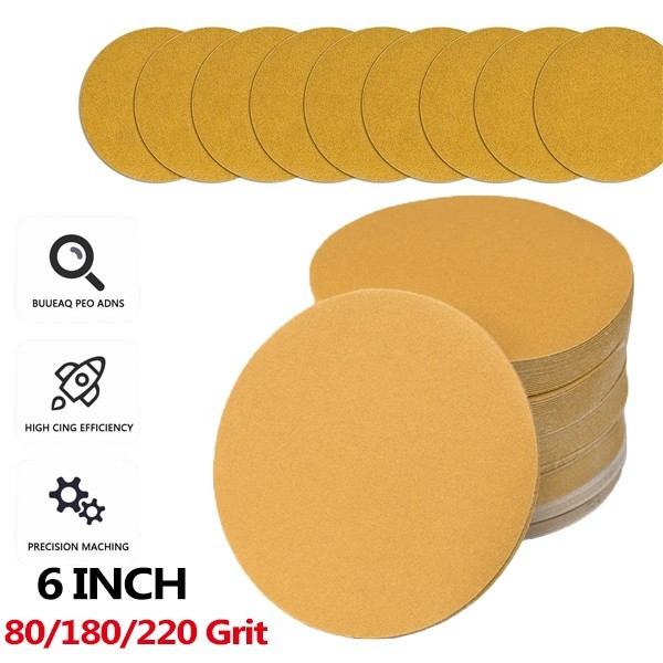 6″ Inch 80 / 180 / 220 Grit 100/200-PACK DA Sanding Disc Back Sticky Sandpaper