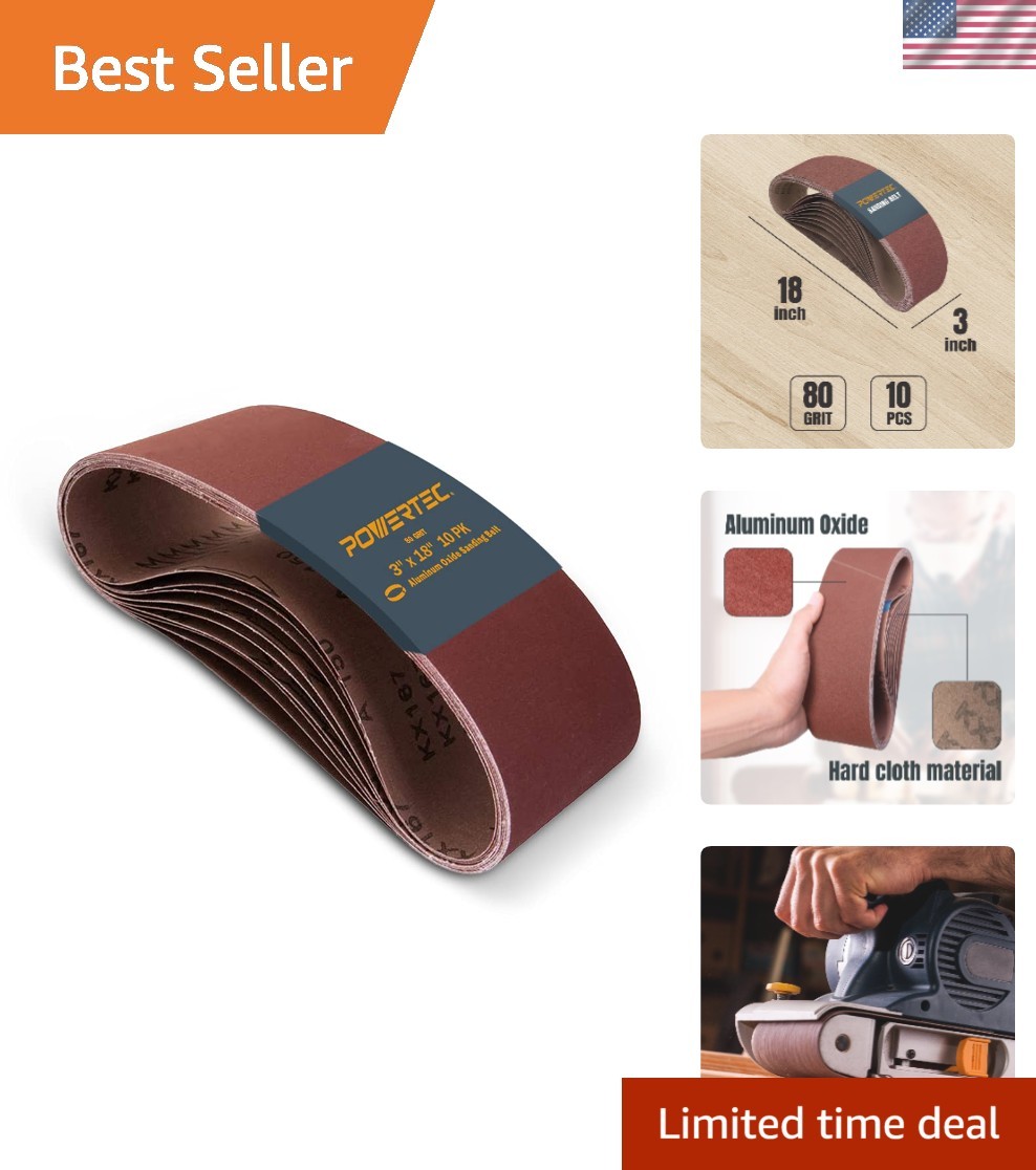 10 Pack 3 x 18 Inch 80 Grit Aluminum Oxide Sanding Belts for Wood & Metal