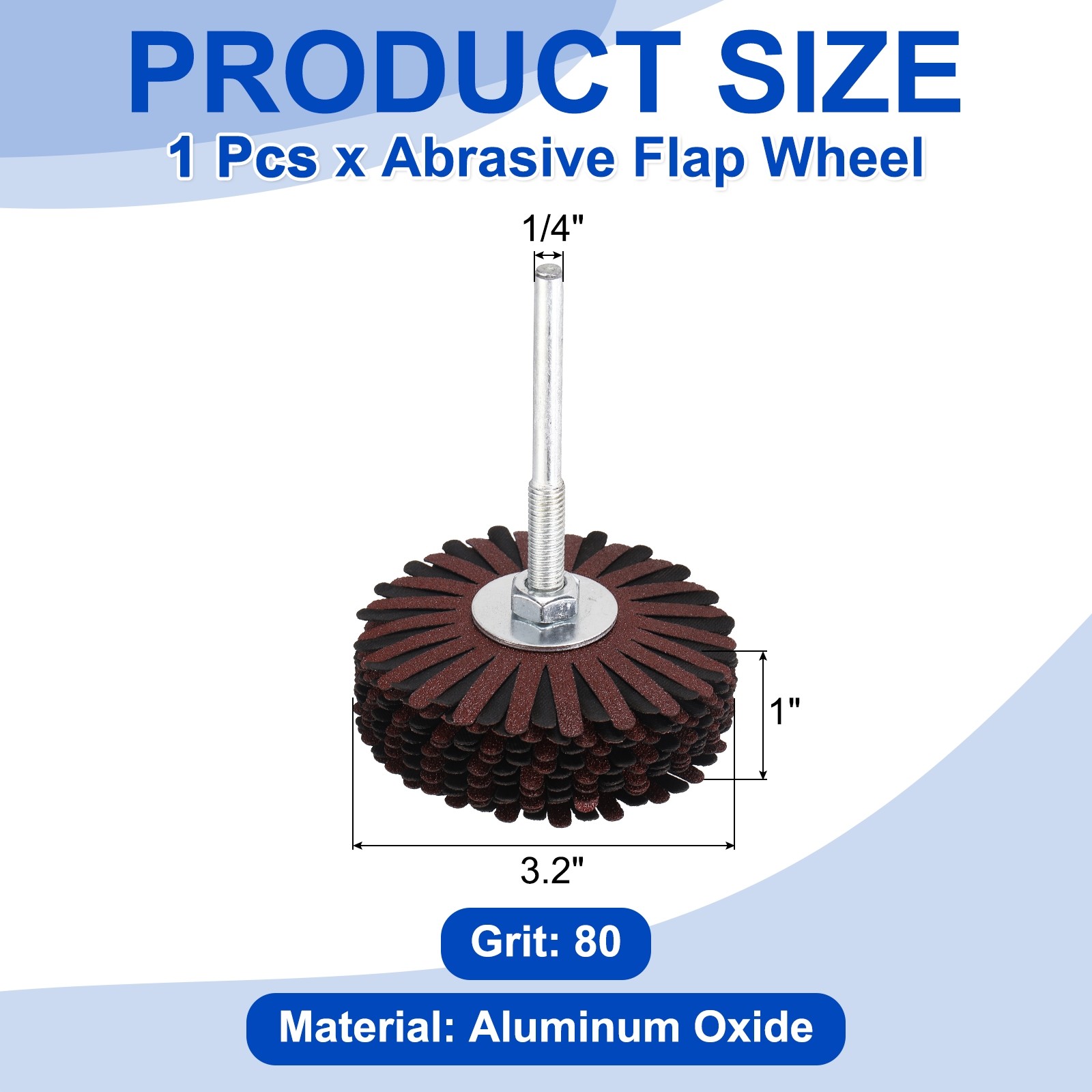 1 Pcs Abrasive Flap Wheel, 3.2″ Dia, 1/4″ Shank, 80 Grit Aluminum Oxide, Red