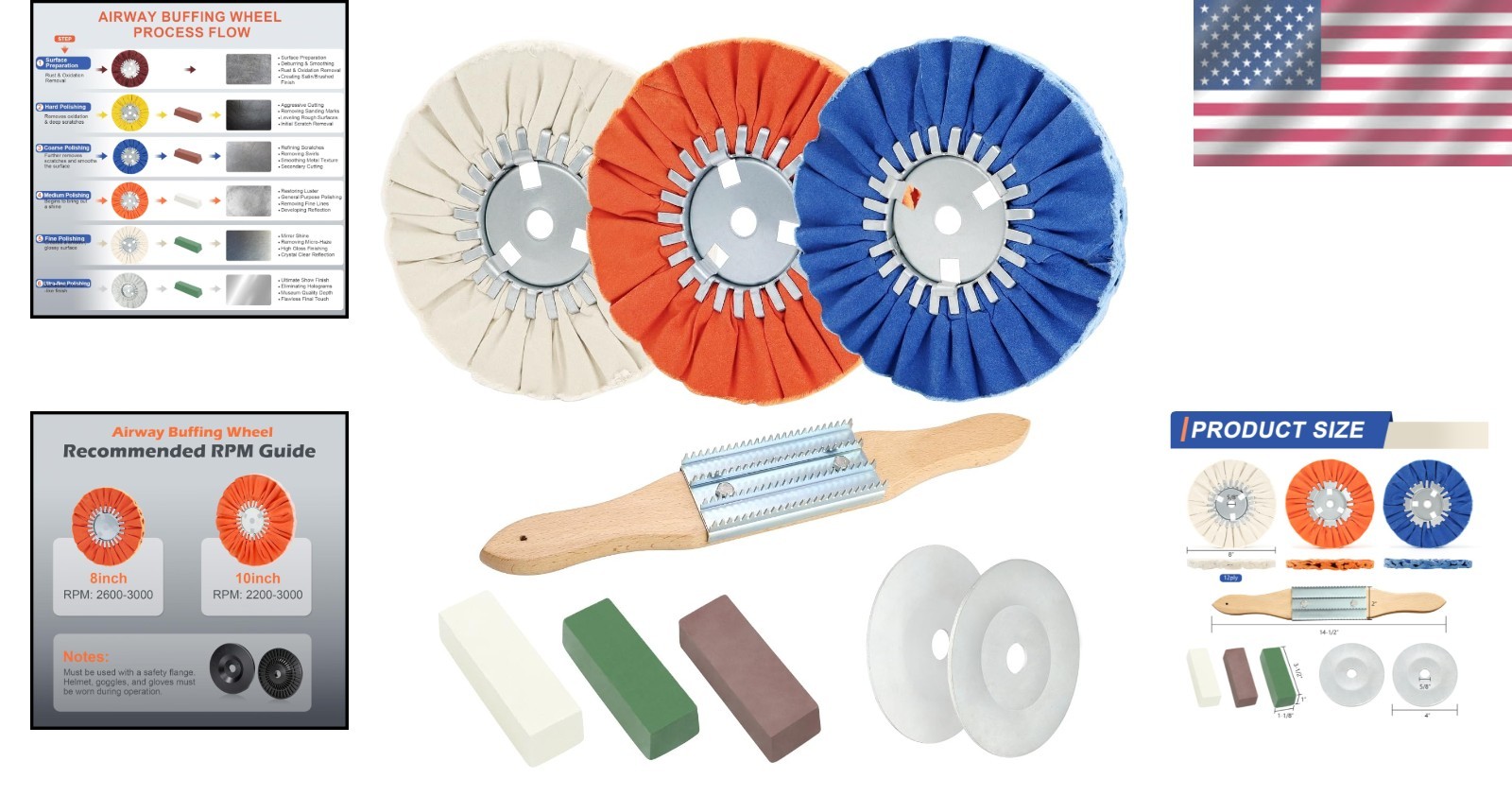 Angle Grinder Buffing Wheel Set with Polishing Compounds