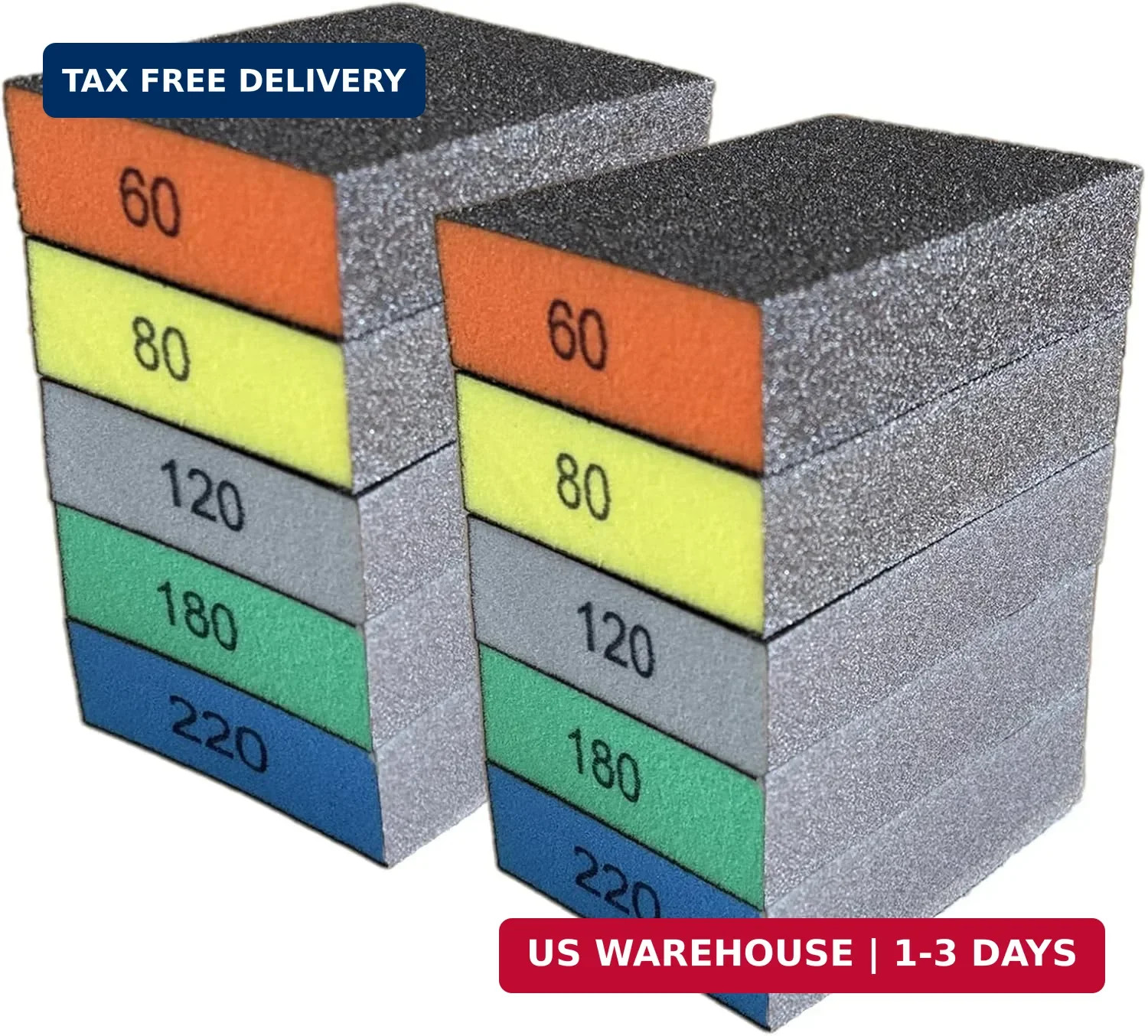 10-Pack Sanding Sponge, Five Grits Per Pack (60/80/120/180/220), Washable & Reus