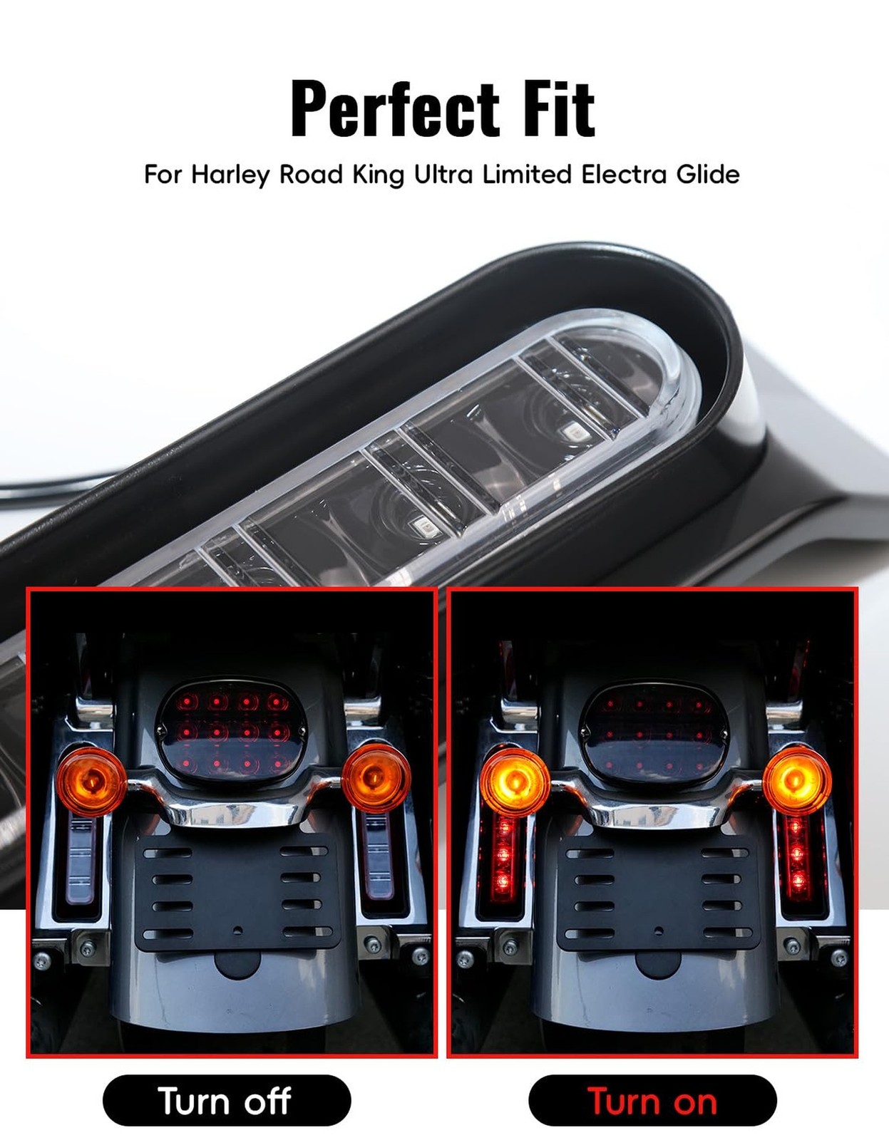 Rear Fender Saddlebag Tail Lights, LED Filler Panel Light w/Run Brake Turn Si…