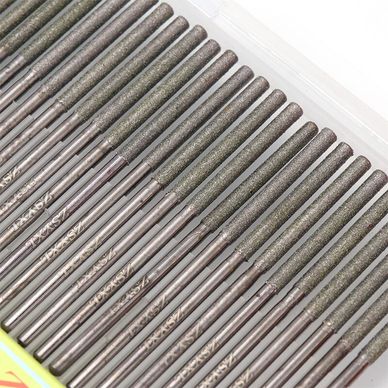 60pcs 3*70*30mm Diamond Grinding Head Extended Cylindrical Drill Bits Polishing