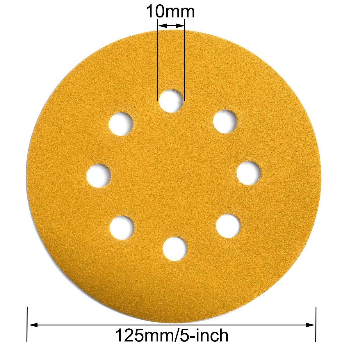 100PCS 5 inch Sanding Discs 8-Hole Hook Loop Sander Orbital Sandpaper 60-400 US✅