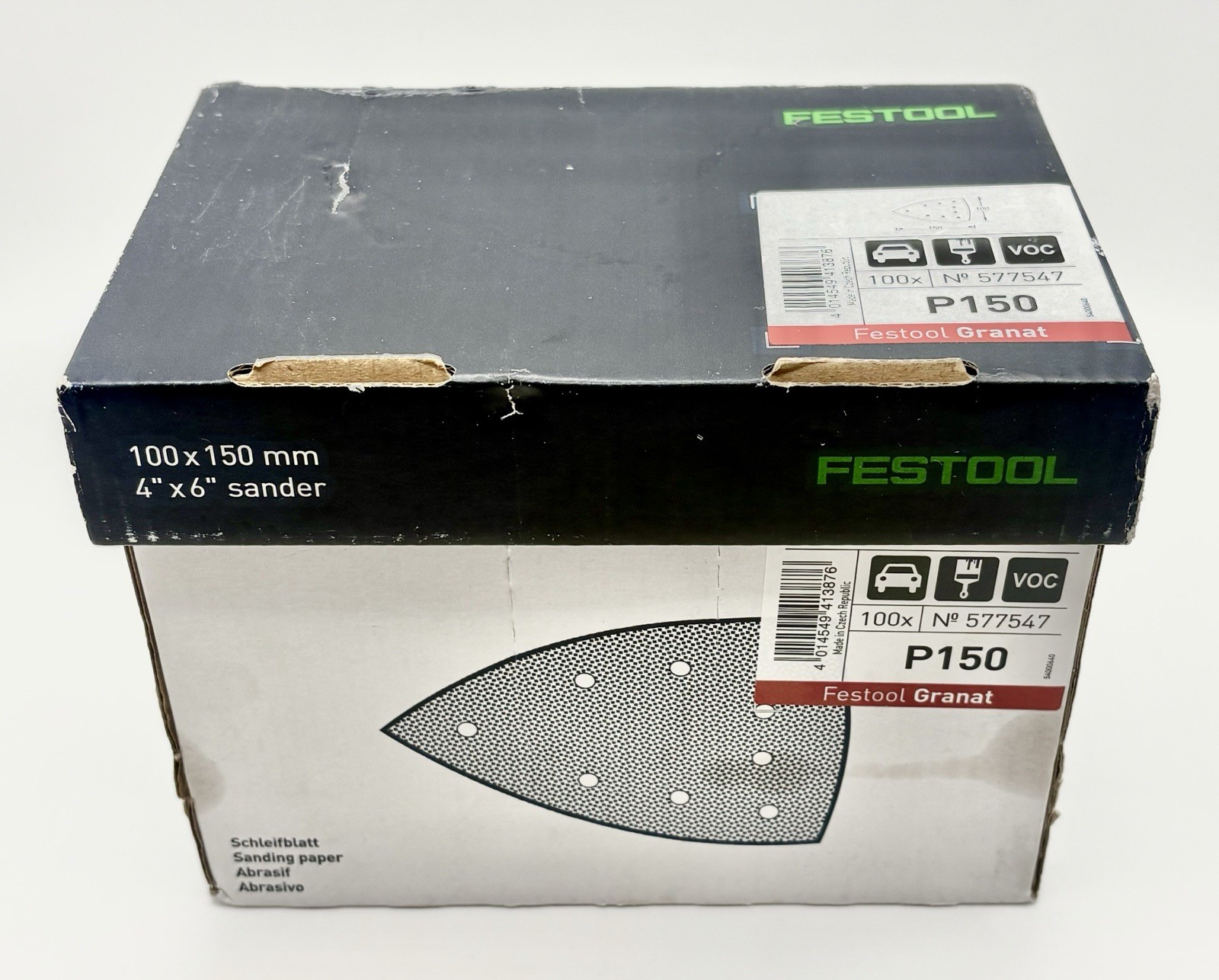 Festool Granat P150 Fine Sandpaper Sheets 100x150mm Gray 100 Pack