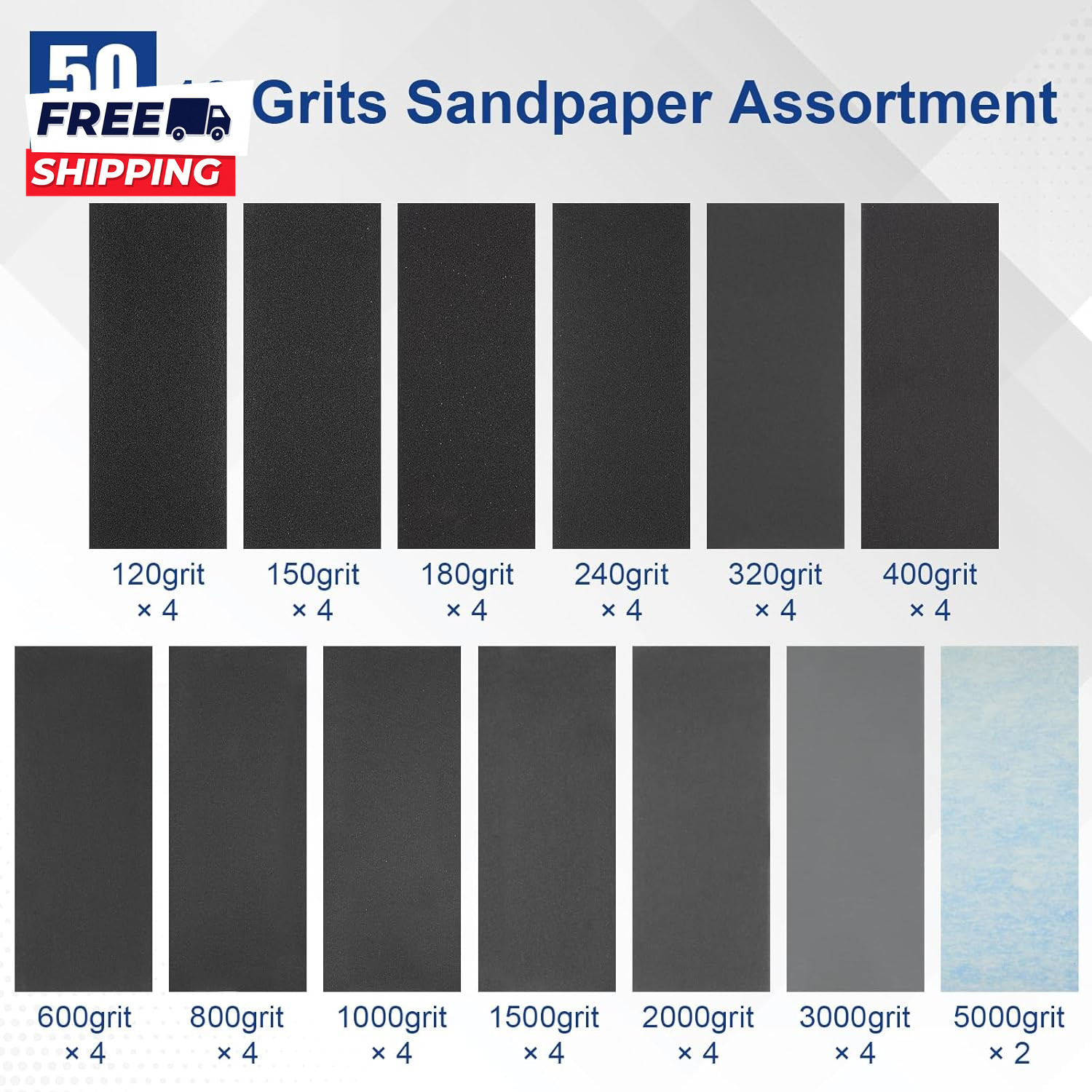 50PCS Sand Paper 13 Grits Premium Sandpaper Assortment Grit Sandpaper Sheets
