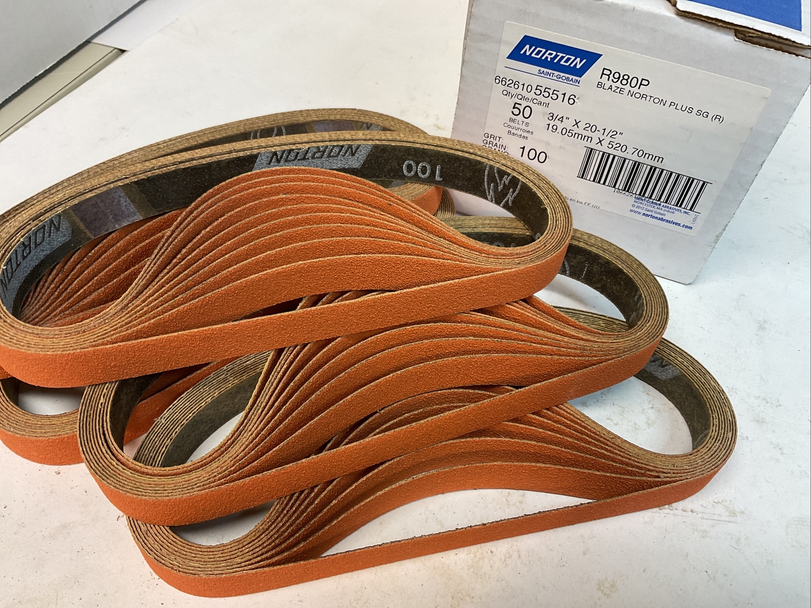 Norton 662610 55516 3/4×20-1/2” R980P Blaze Plus SG Sanding Belt 100 Grit 50 pk