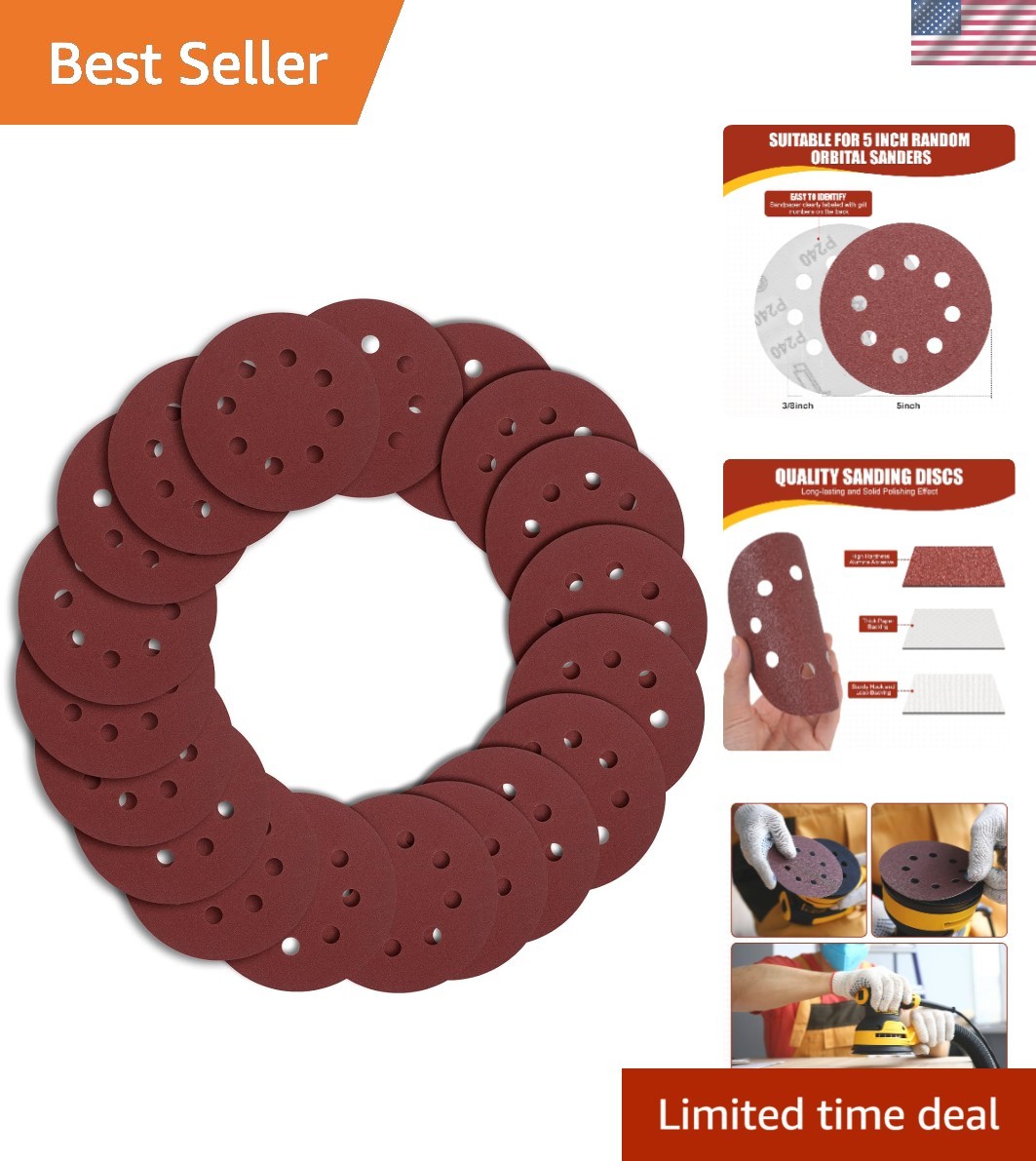 High-Quality 5-Inch Sanding Discs, 240 Grit for Random Orbital Sanders – 20 Pack