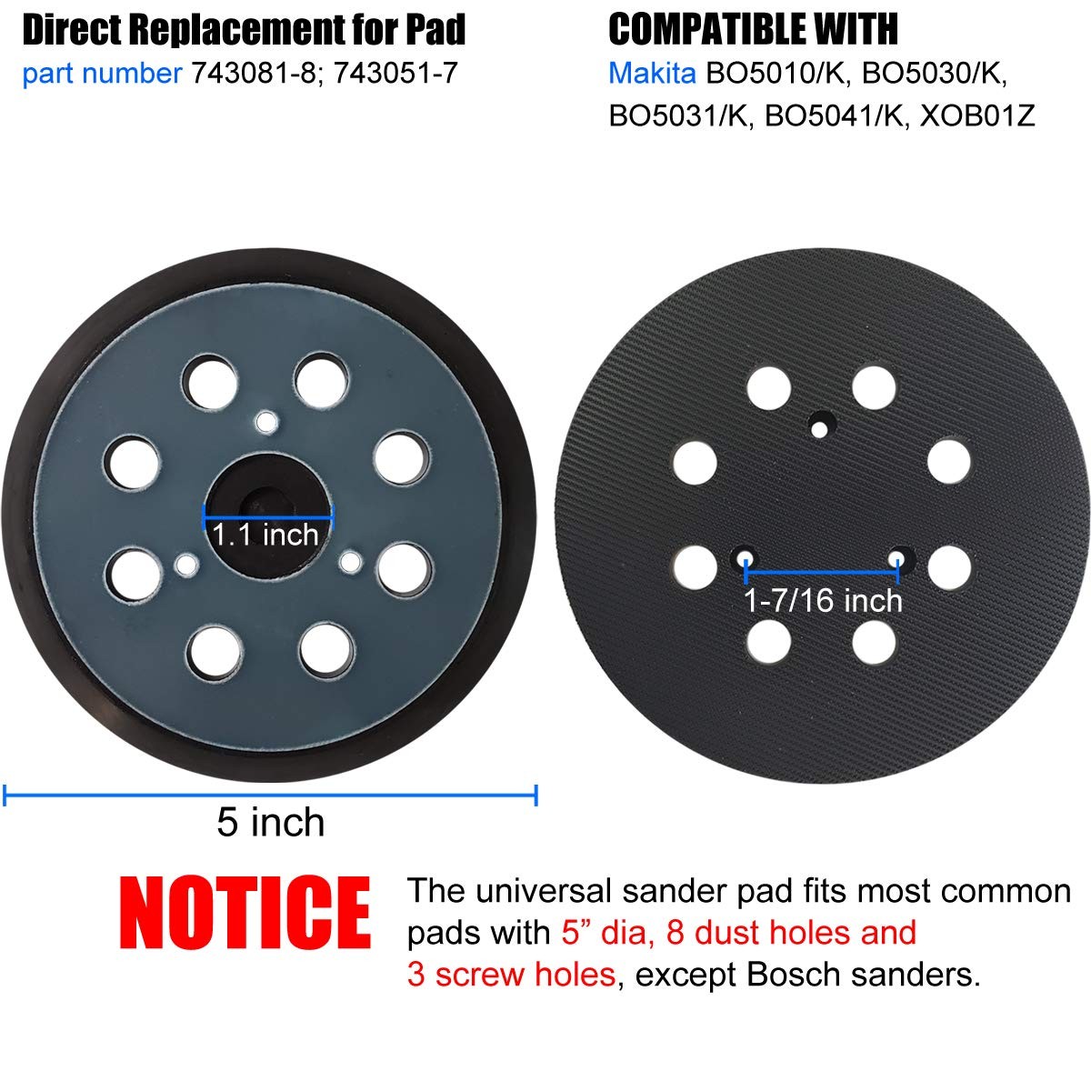For Dewalt, Makita, Porter Cable 5 inch Orbital Sander Replacement Pad Hook Loop