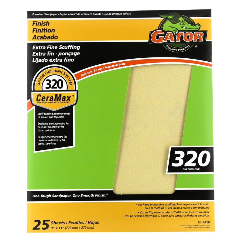 Gator 3408 320-Grit Aluminum Oxide Extra Fine Sand Paper 9 x 11 in. (Pack of 25)