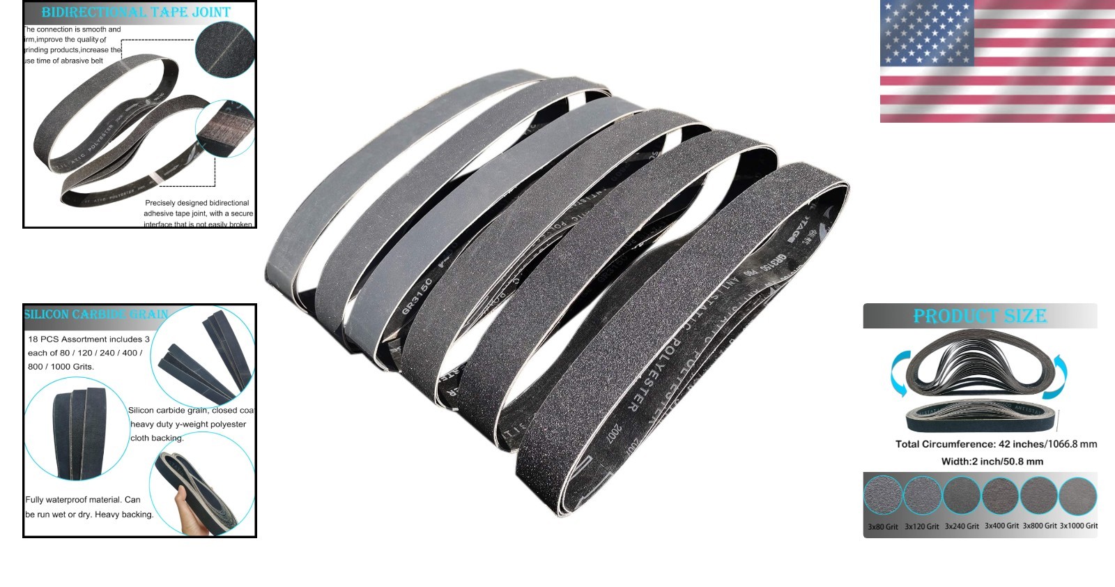18-Pack 2 x 42 Inch Silicon Carbide Sanding Belts – Versatile Grits for Profe…