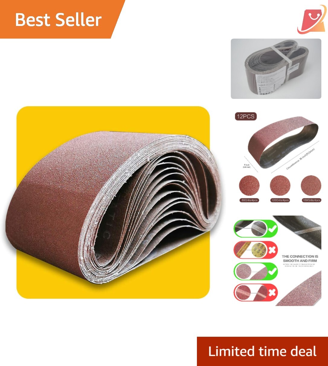 Sanding Belt Pack Aluminum Oxide 4×36 Inch 12 Pcs 80 120 150 Grits for Sander