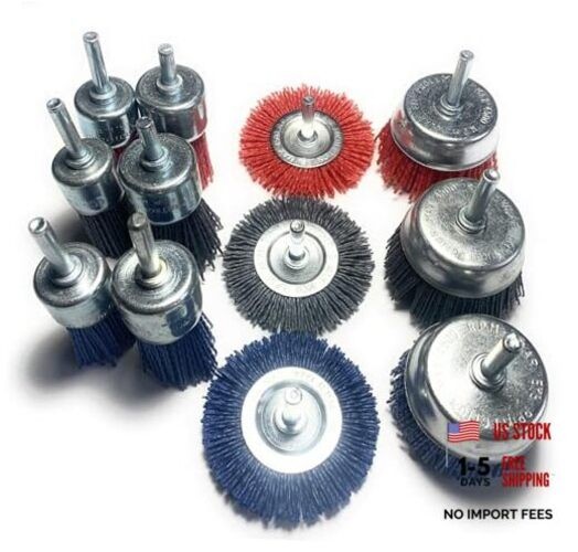 12 Pack Nylon Bristle Filament Abrasive Brush Drill Straight shank 2.5″ wheel