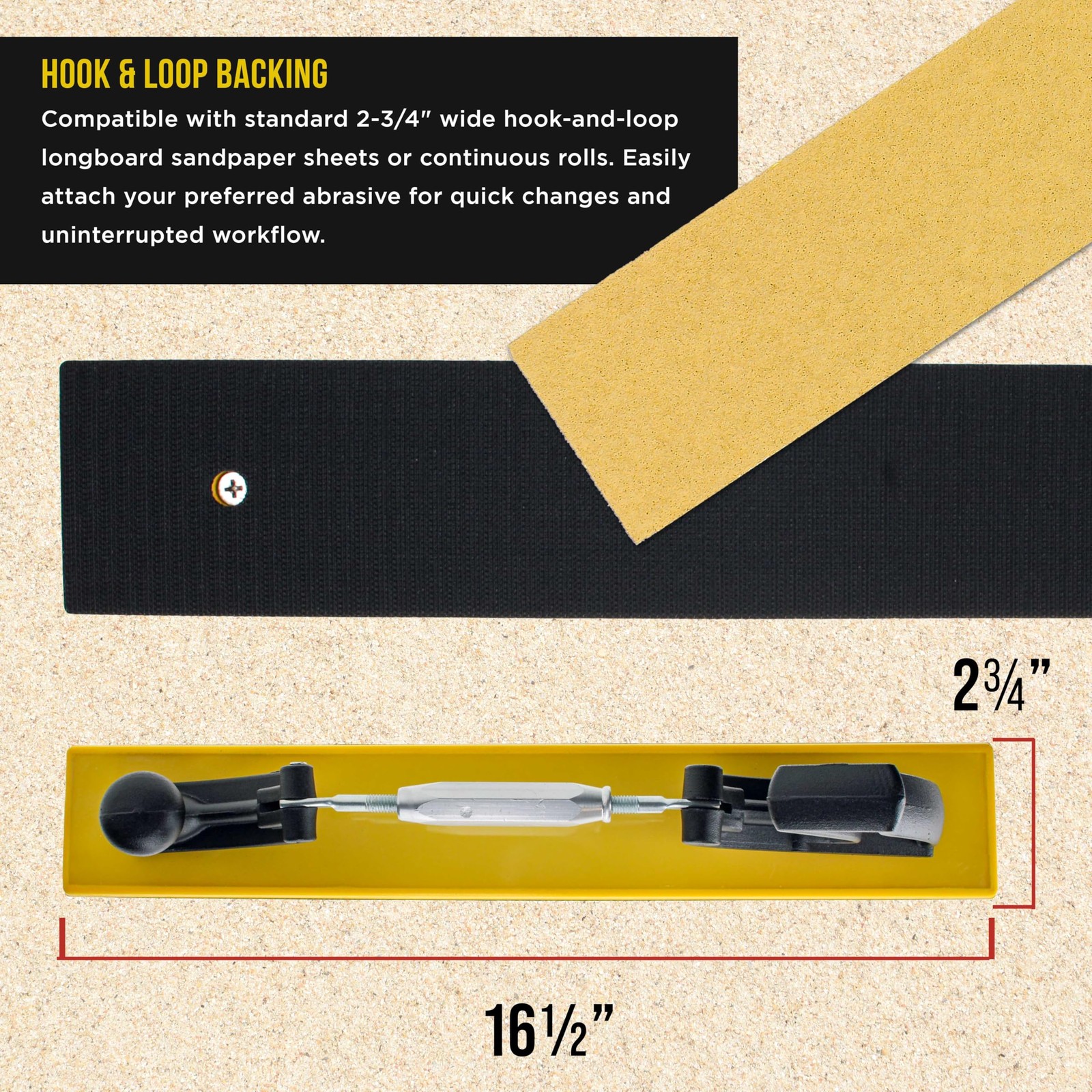.5 Adjustable Radius Flex Longboard Hand Sanding Block, Hook & Loop Backing