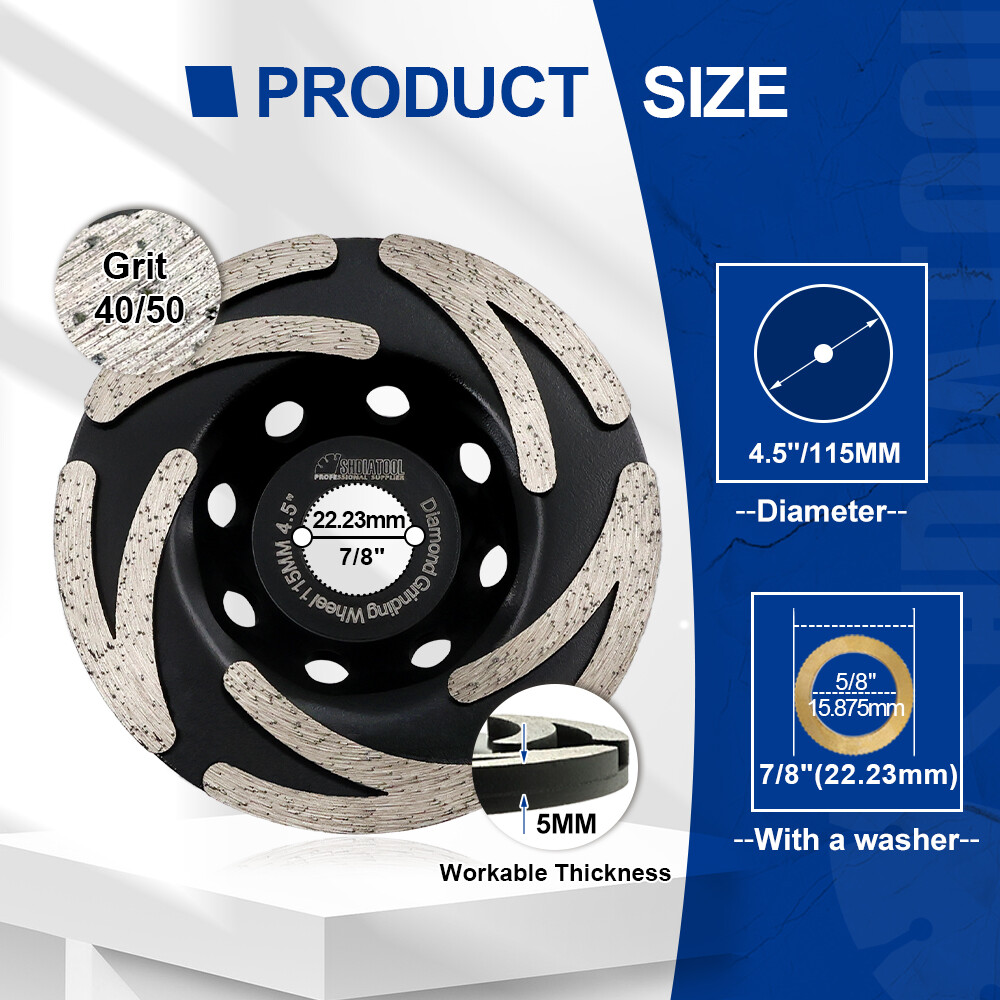 Segment Cup Wheel Diamond Concrete Epoxy Marble Grinding Angle Grinder 4.5”