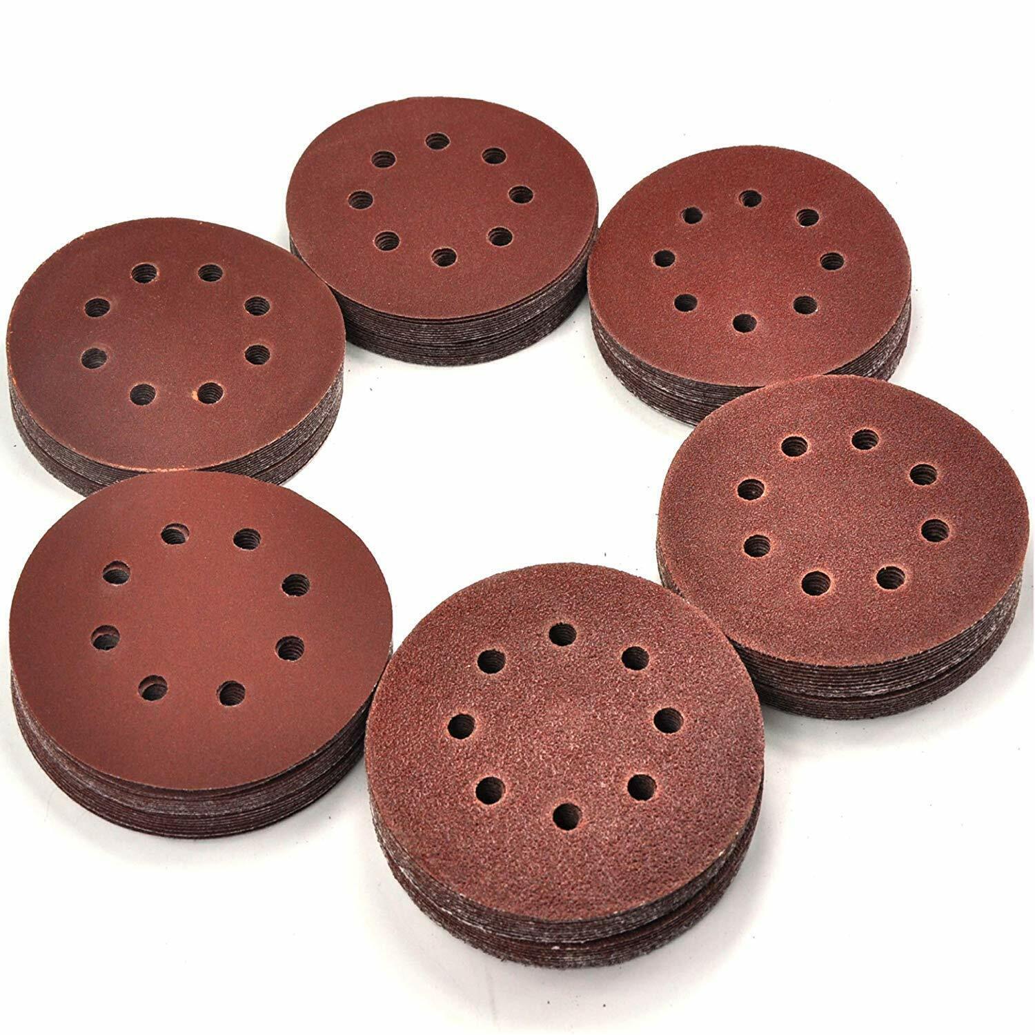 5 inch Sanding Discs 40-2000 Grit for Sander 8-Holes Hook Loop Sandpaper 50 Pack