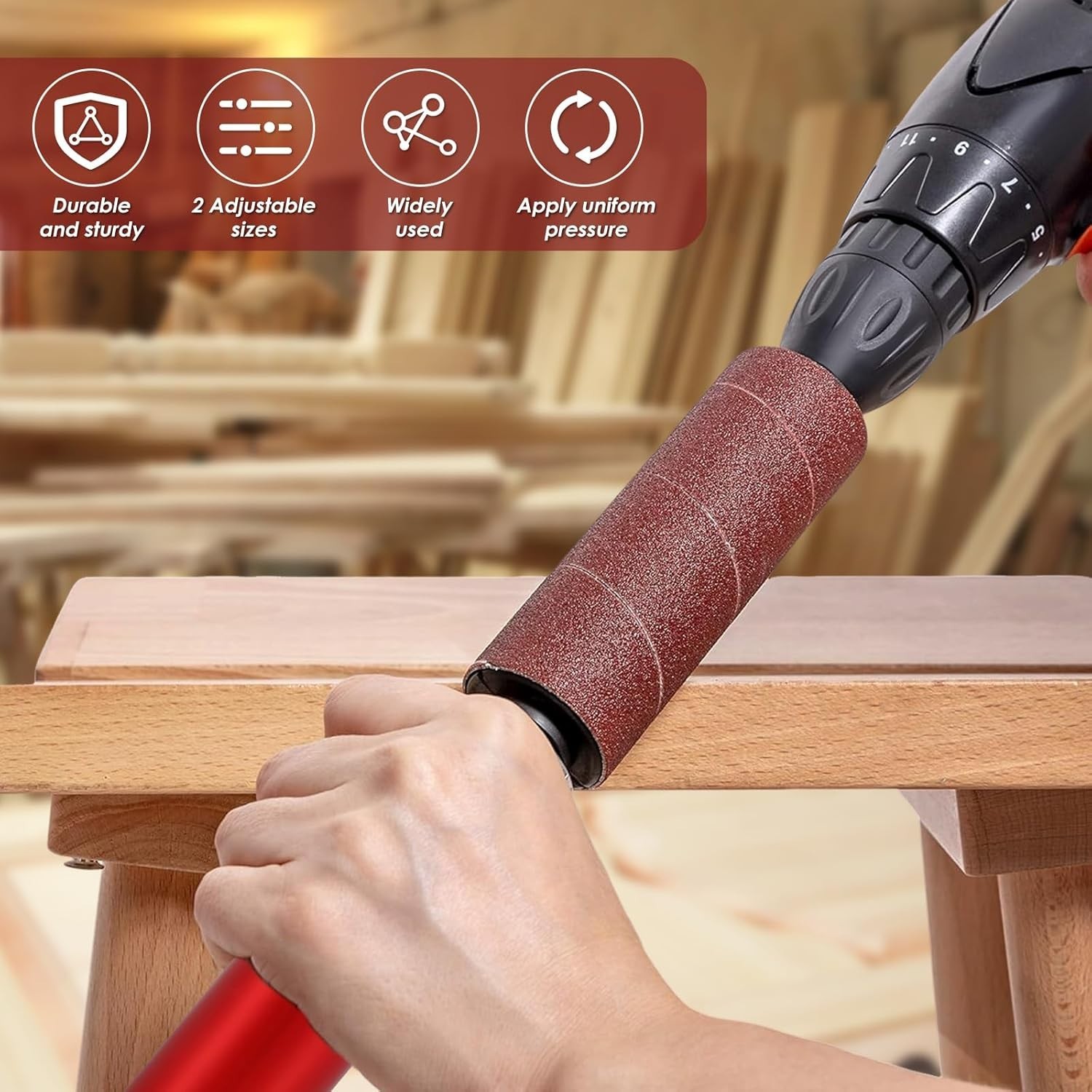 Drum Sander Set, Portable Rubber Sanding Drum Spindle Sander Adapter, Hand-Held