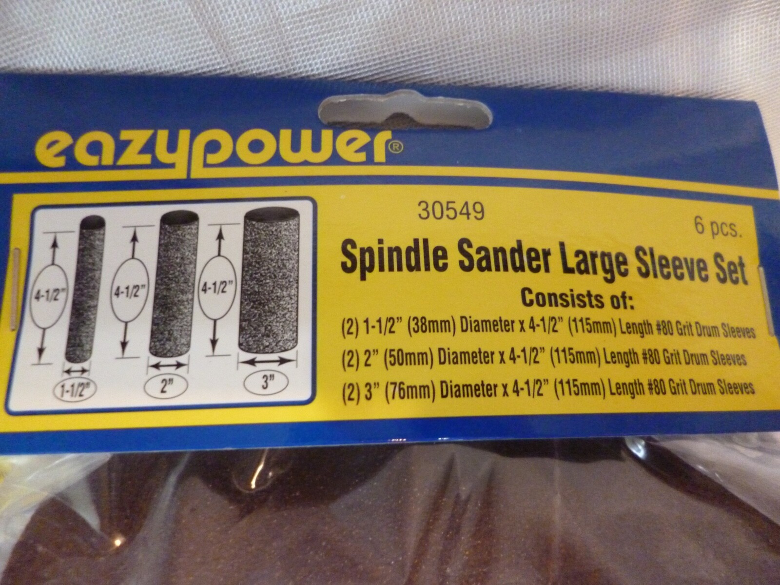 12 DRUM SPINDLE SANDER 4-1/2″ SANDING SLEEVES 80/120 GRIT EAZYPOWER 1/2″ TO 3″