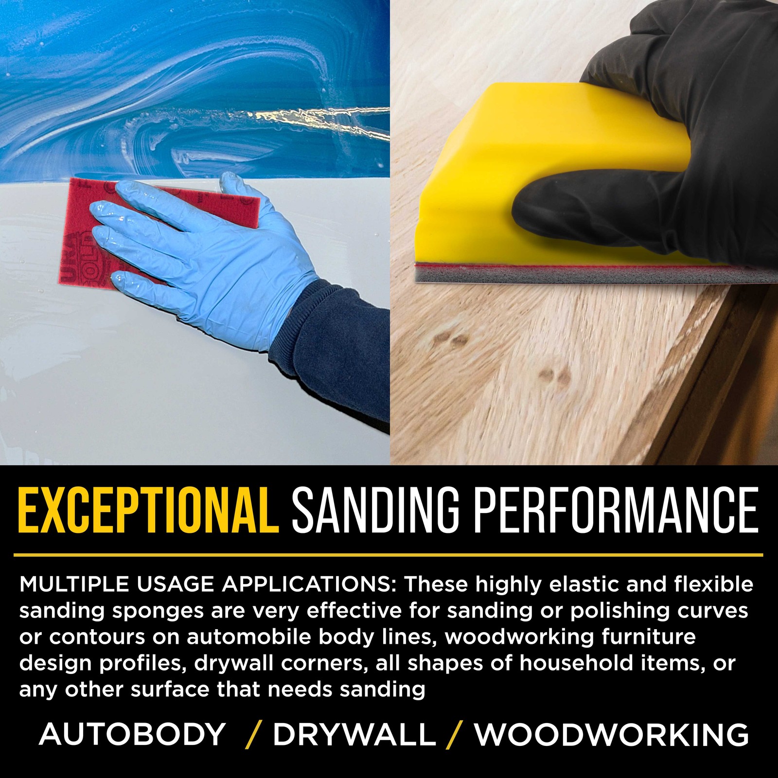 Dura Gold 1000 Grit 5″ x 2-3/4″ Sanding Sponges, Box of 10 – Hook & Loop Wet/Dry