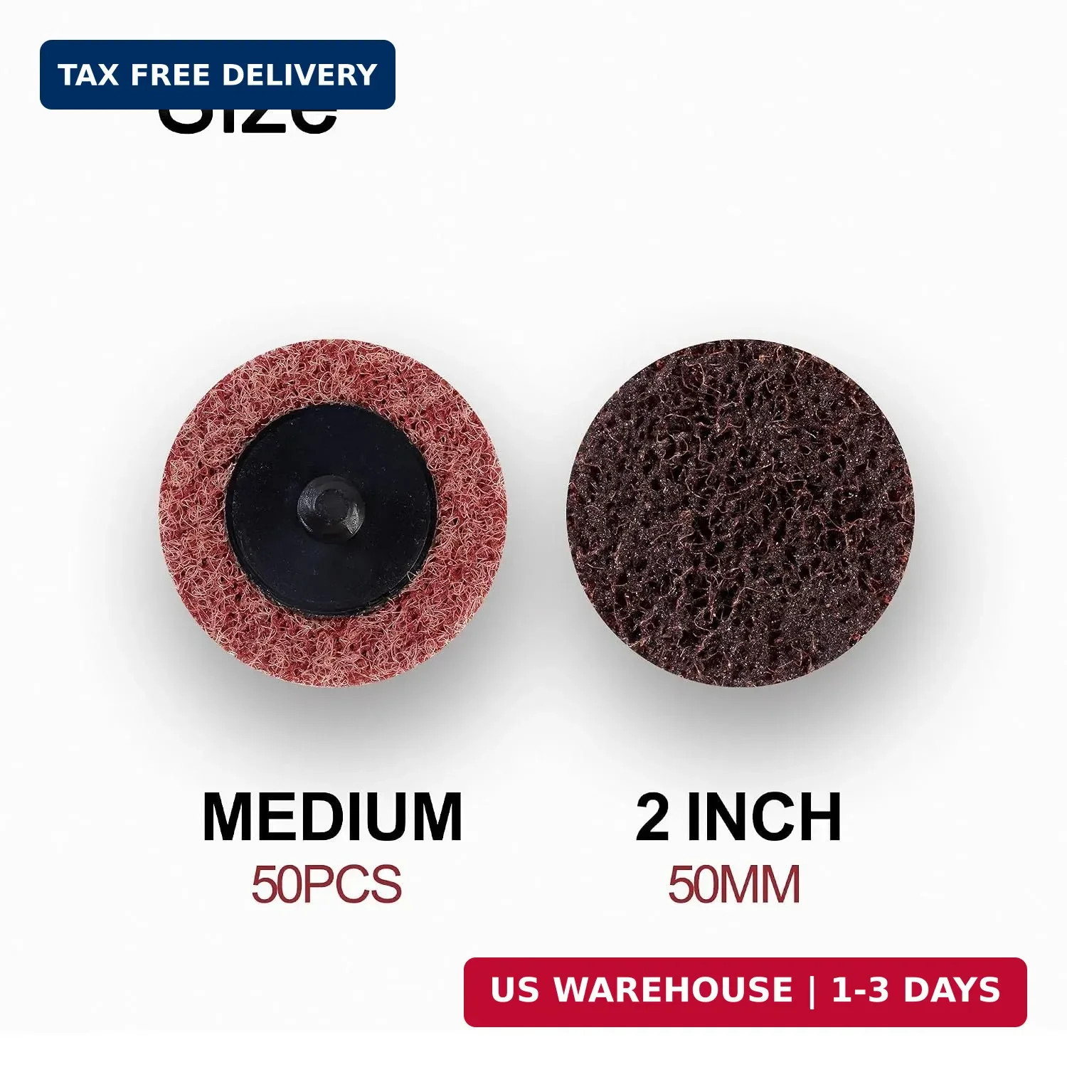 2 Inch Medium Sanding Discs 50 PCS with R-Type 1/4 Inch Shank Holder Maroon Quic