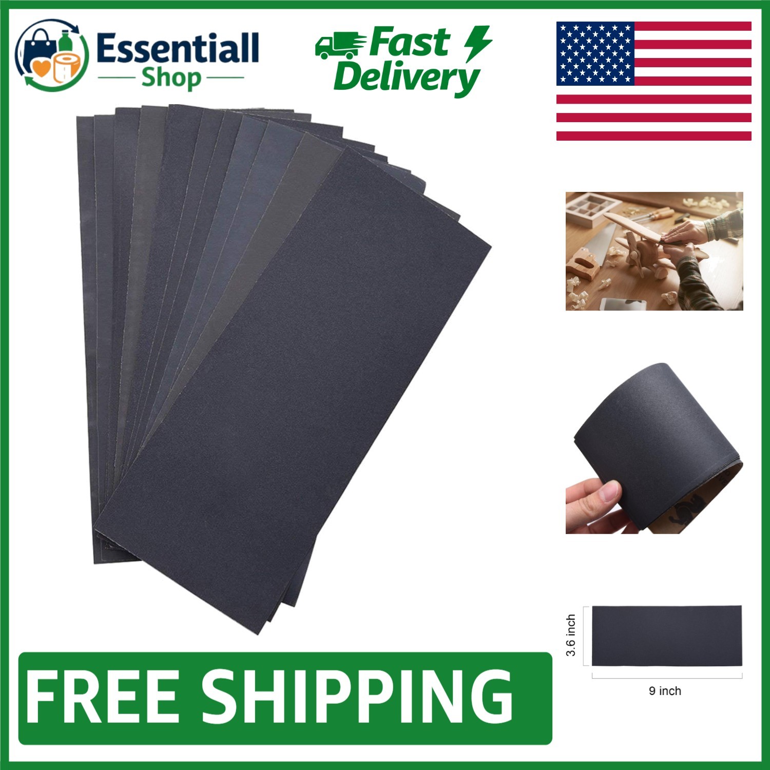 Silicone Carbide Sandpaper Sheets – Assorted Grits 400-1500, 12 Pack