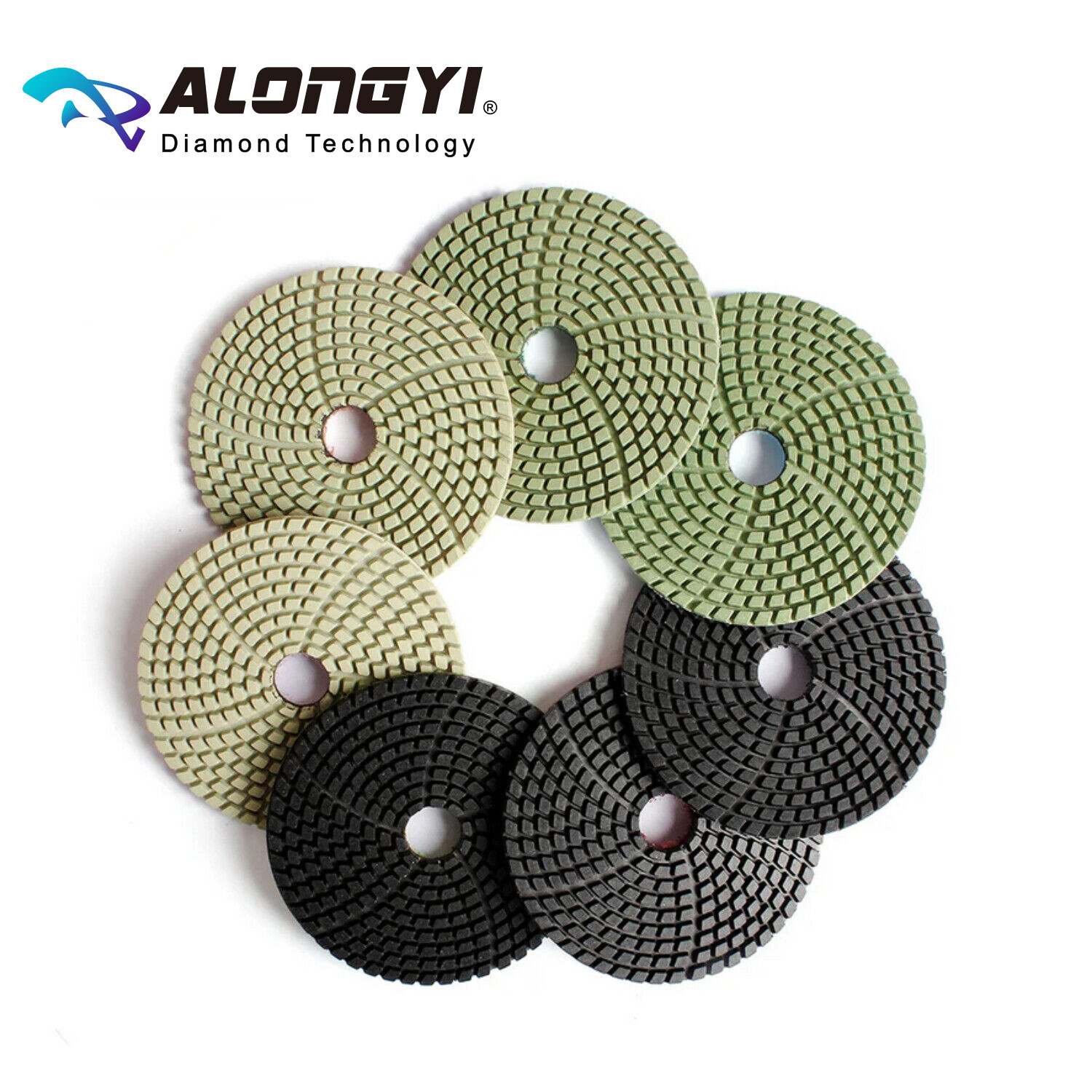 4″7pcs 100mm Black Granite Quartz Artificial Stone Sanding Disc Wet Spiral Turbo