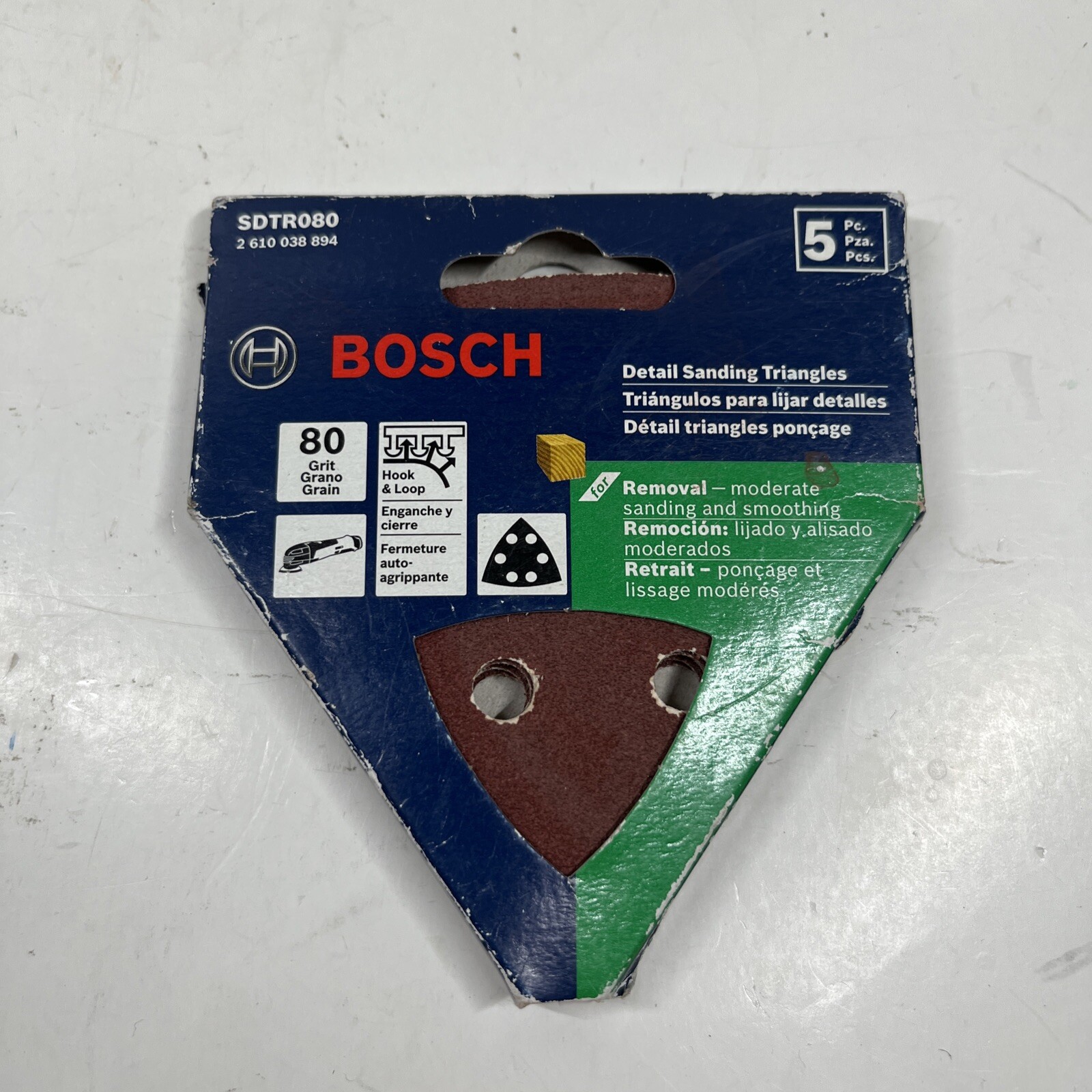 BOSCH SDTR080 Detail Sanding Triangle, 80-Grit, 5-Pack NEW IN BOX