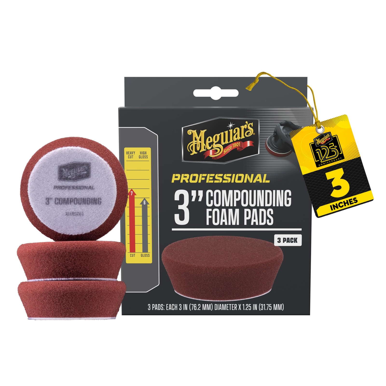 Meguiar’s Professional 3″ Compound Foam Pad, 3pk, 14/CV
