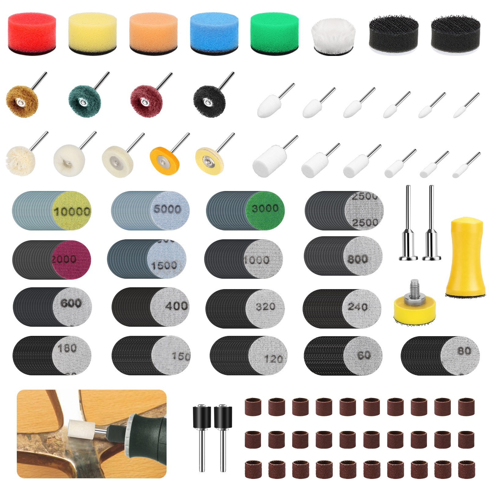 405x 1″ Hook Loop Sanding Discs Polishing Pad Drums Kit 80-10000Grit for Dremel