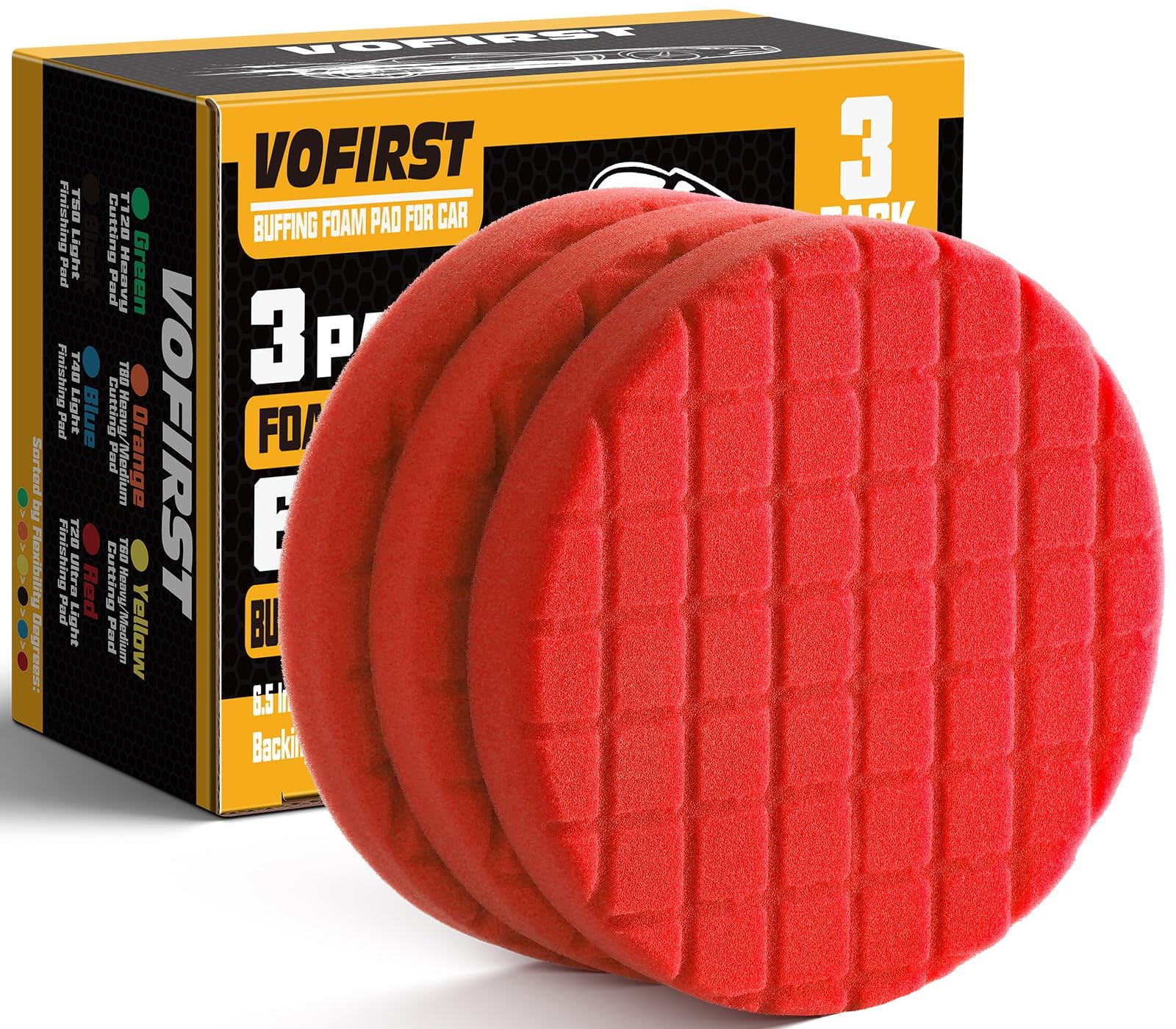 VOFirst 6 Inch Buffing Polishing Pads, 3Pcs Red Ultra-Light 6.5 – Inch,