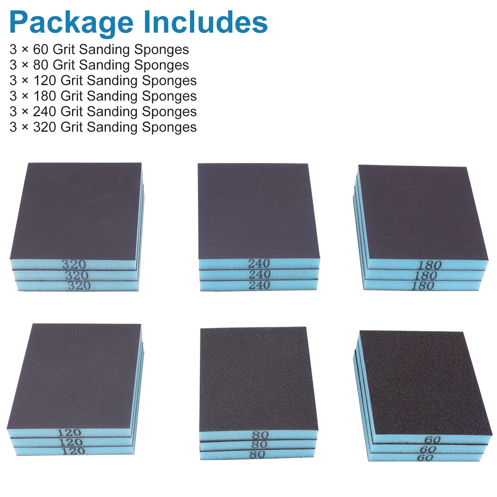 18PCS 60-320 Grit Sanding Sponge Block Wet Dry Sandpaper for Wood Metal Paint