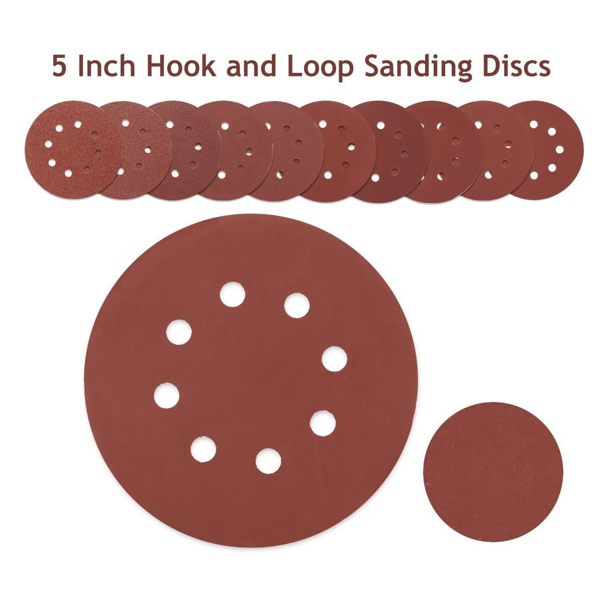 160 Pack 5 inch Sanding Discs 8-Hole Red Variety Pack Grit, Hook ,Loop Sandpaper