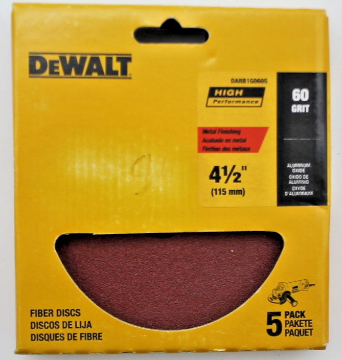 DeWalt 4-1/2″ Package of 5 Fiber Discs Aluminum Oxide 60 Grit DARB1G0605 #90o