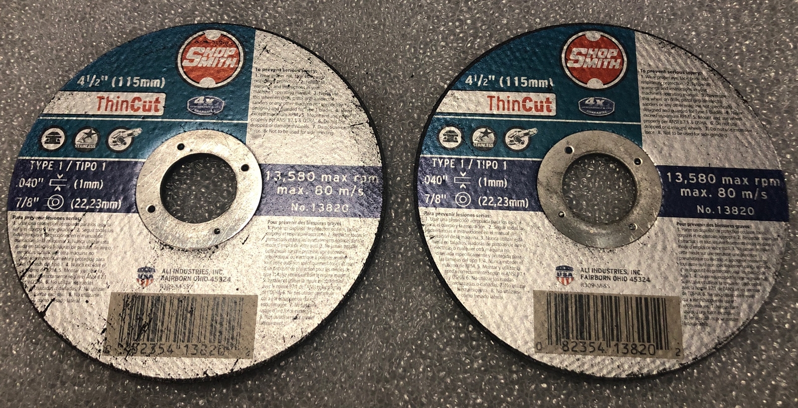 (Lot Of 2) Shop Smith 4.5 X .040 X 7/8 Metal Wheel Type 1 / Max Rpm 13,580