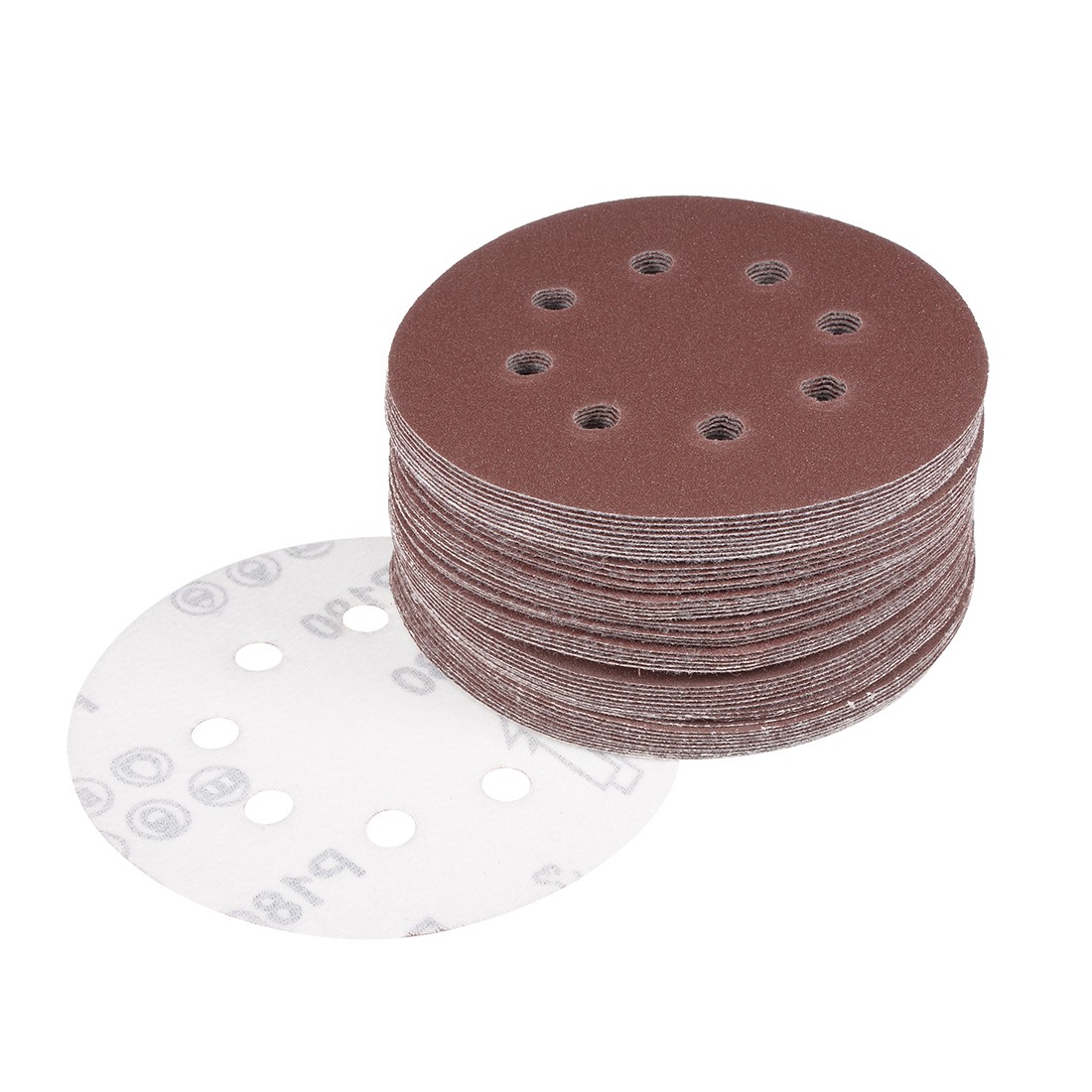 50Pcs 5 Inch 8 Hole Hook Loop Sanding Disc 180 Grit Flocking Sandpaper Sander