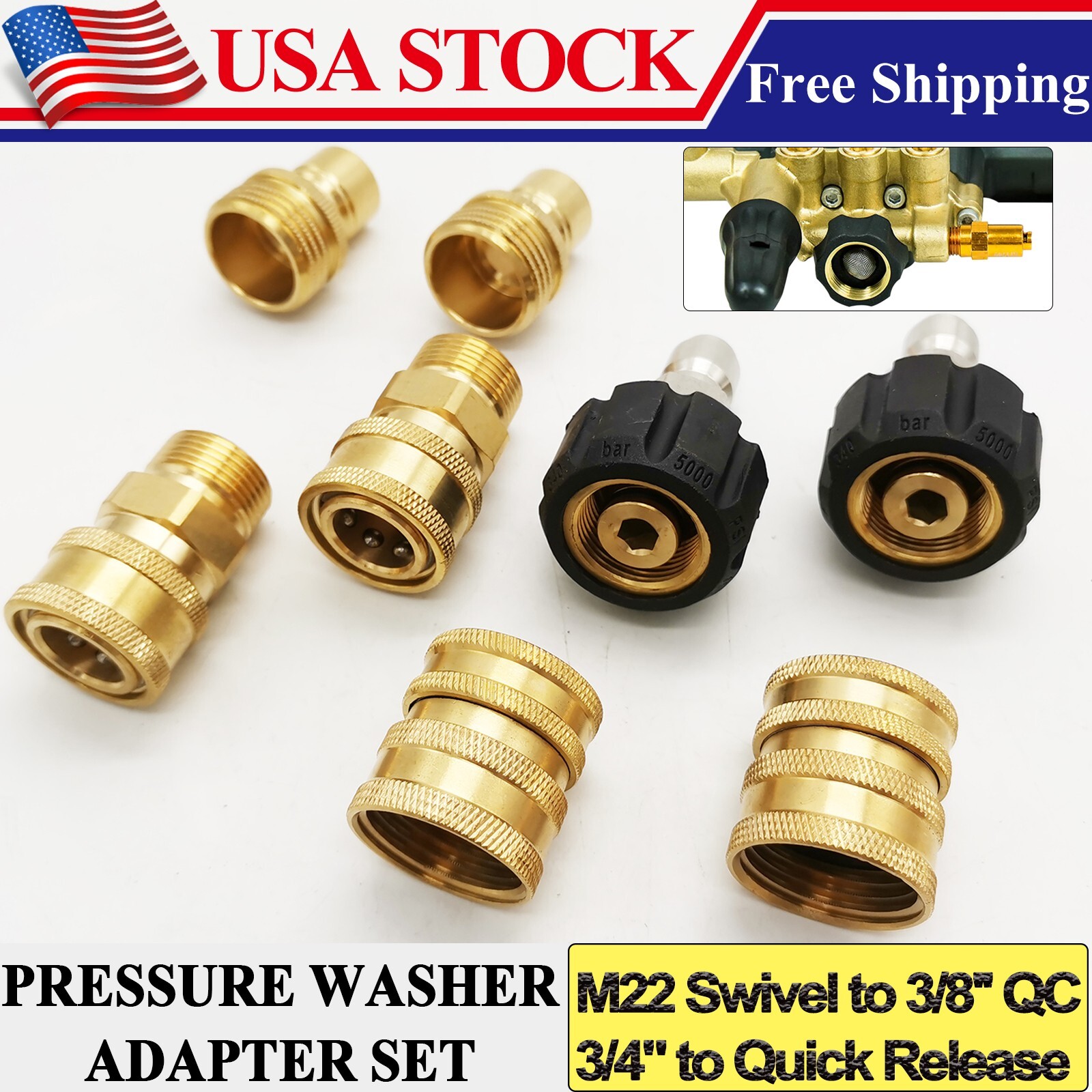 Brass High Pressure Washer Swivel Joint Connector Hose Fitting M22 14mm Thread