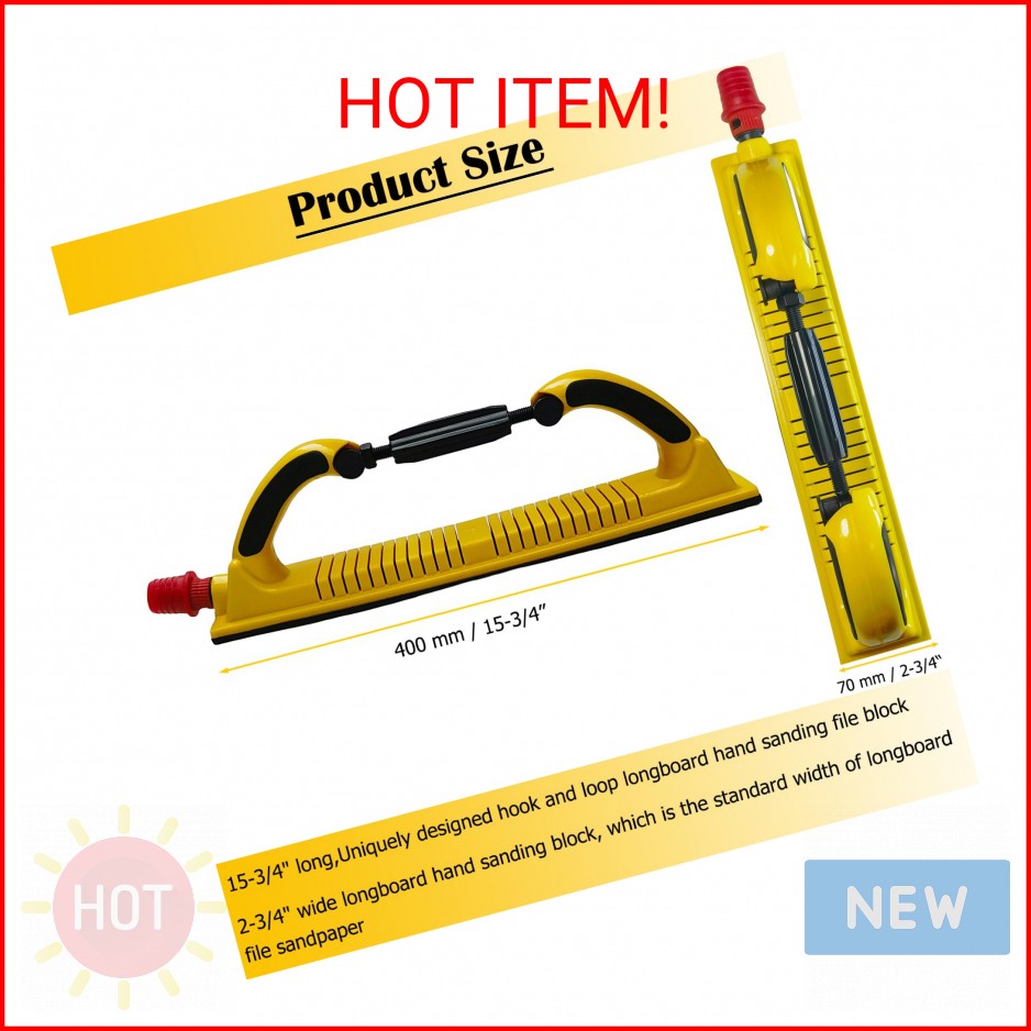 Toromp 2-3/4″ x 15-3/4″ Dust Free Longboard Hand Sanding File Block Adjustable R