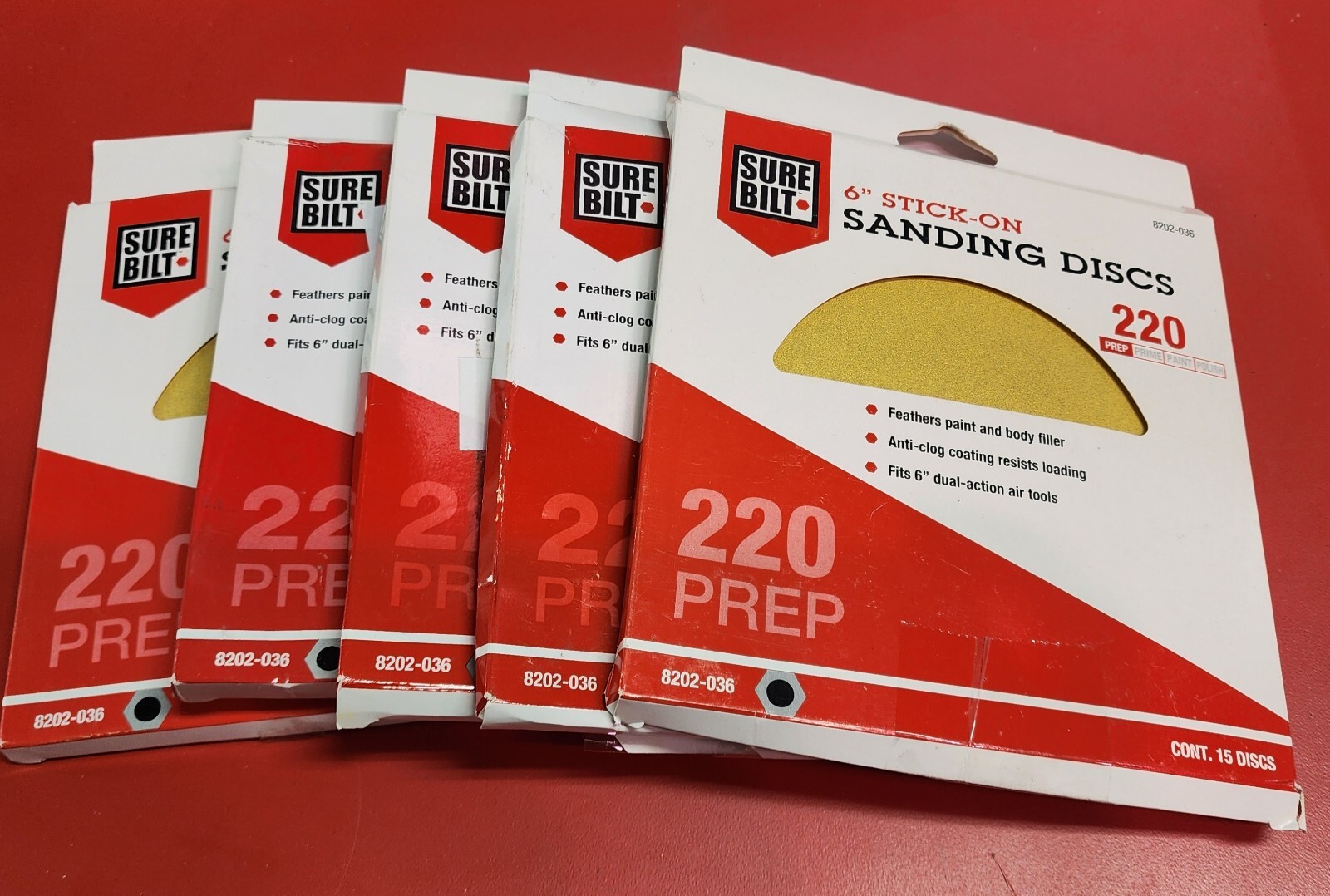 SureBilt 6in Gold Sanding Discs P220 total 75 Pcs (5 Packs of 15 disks)