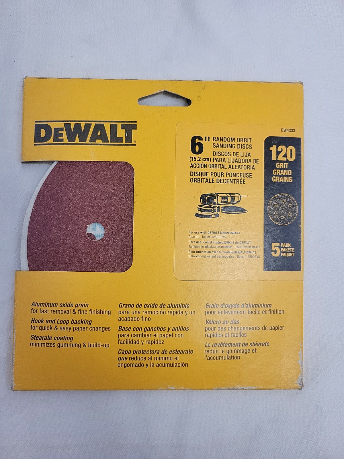 DW4388 6 Inch 120 Grit Random Orbit Palm Sander Pad 5 Pack