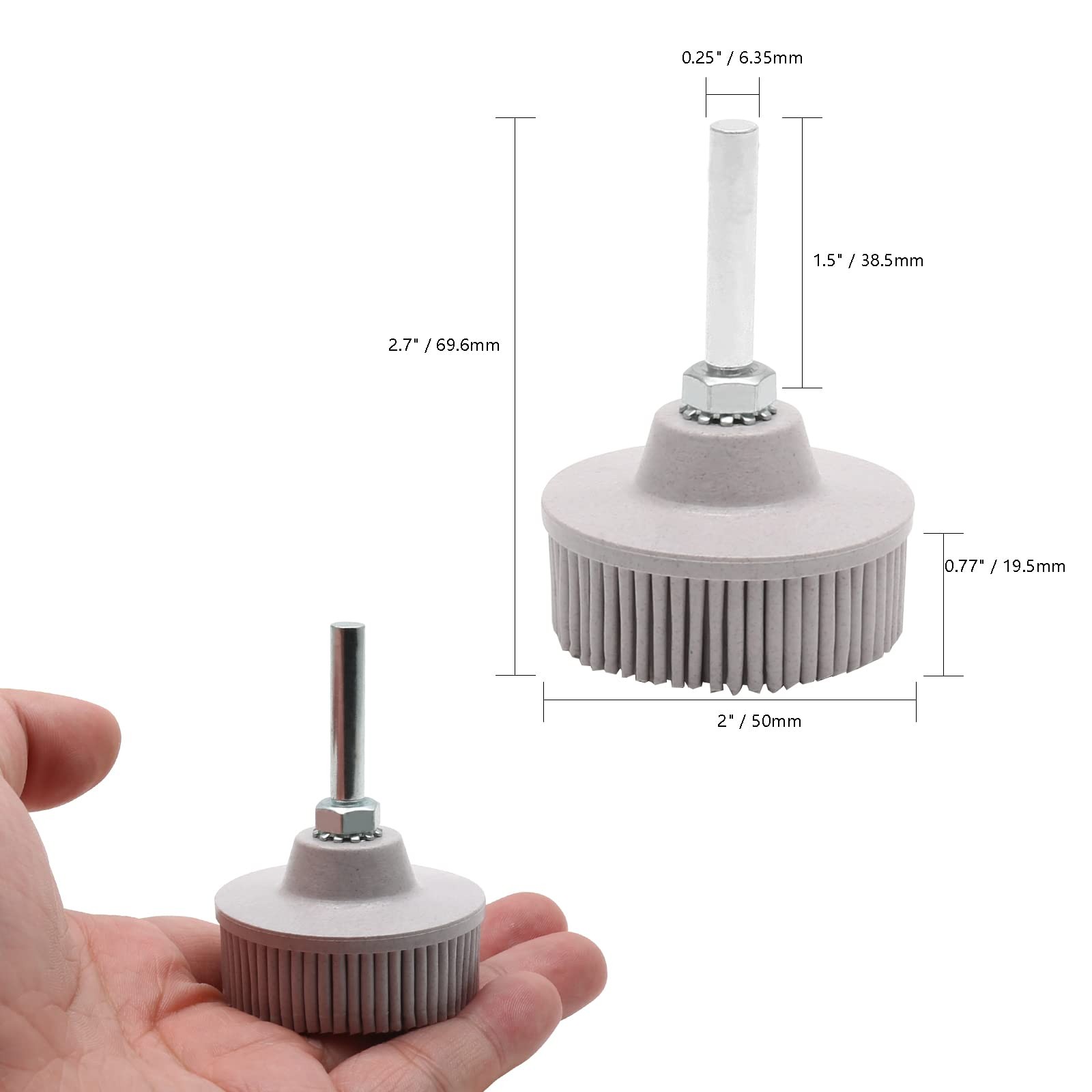 2 Pack 2 Inch White Bristle Disc with 1/4″ Shank 120 Grit Rubber Abrasive Brush
