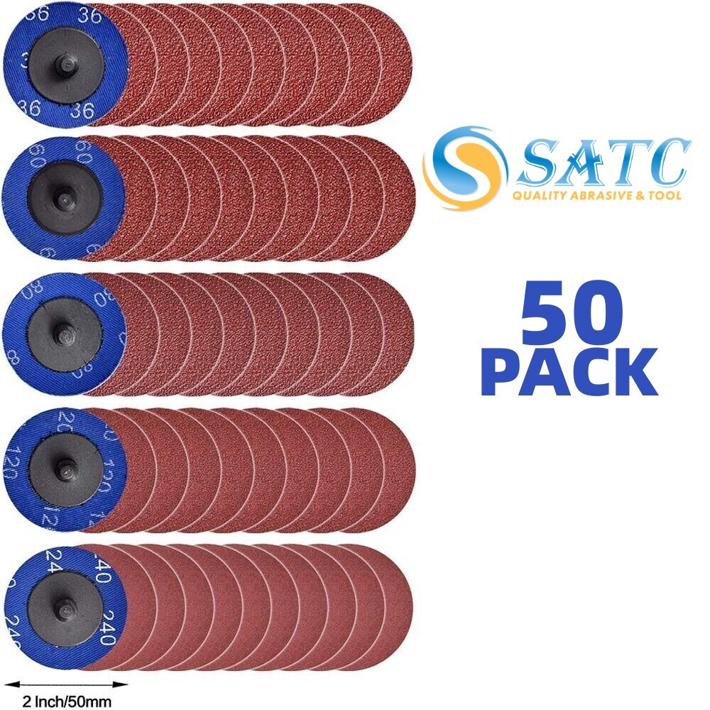 50PCS 2 inch Roll Lock Sanding Discs Aluminum Oxide Die Grinder Pads 36-120 Grit