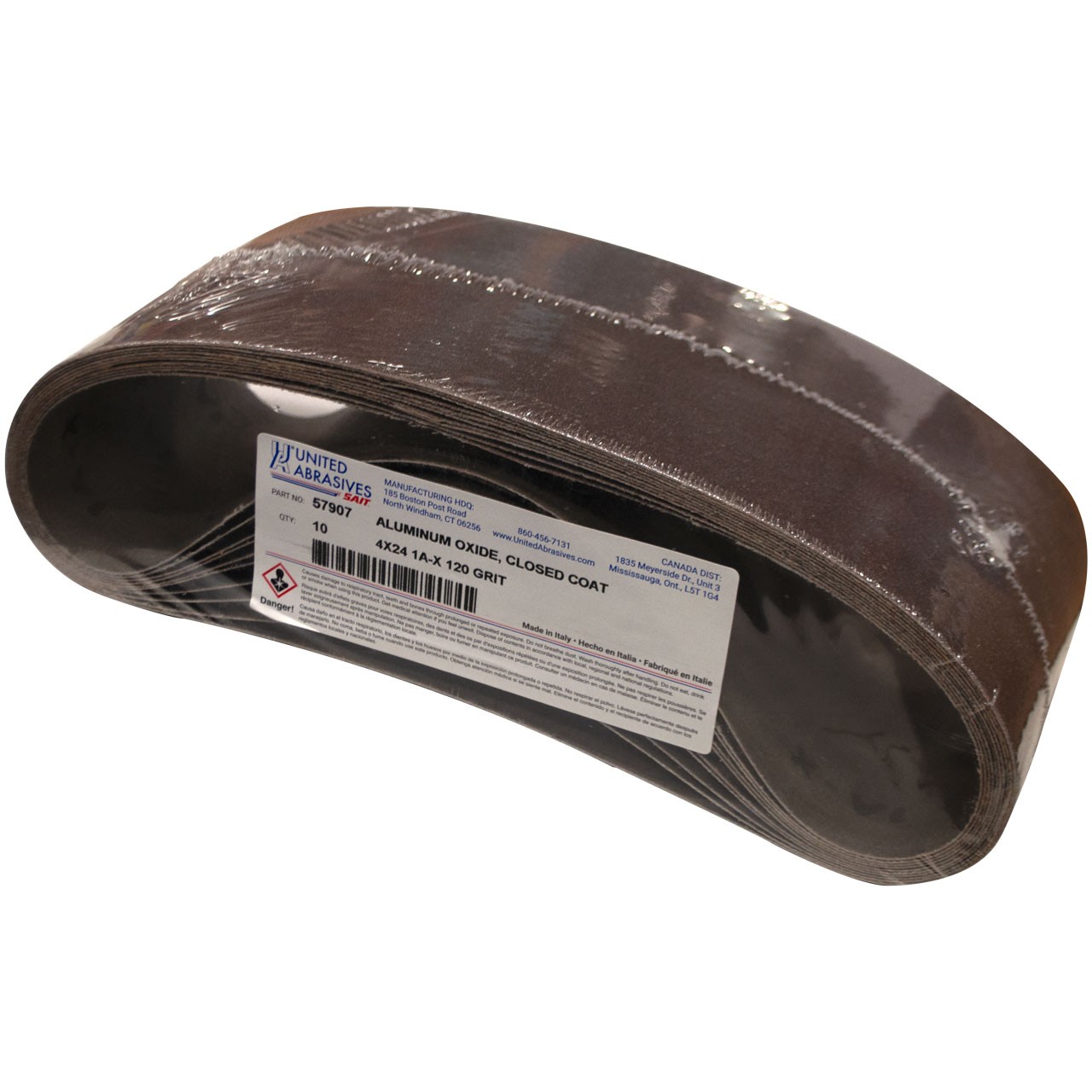 United Abrasives 57907 4×24 Aluminum Oxide Portable Sander Belt 120 Grit 10 pk